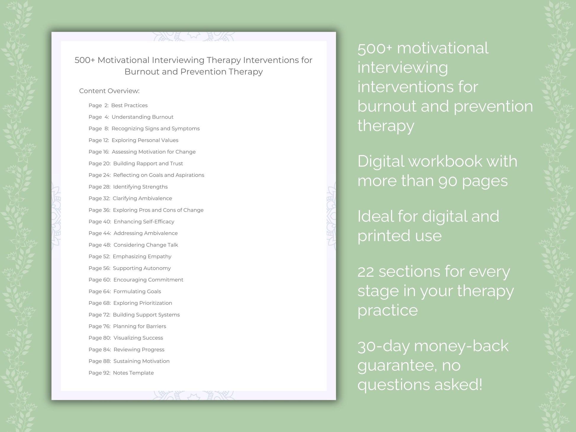 Burnout and Prevention Motivational Interviewing Therapist Worksheets
