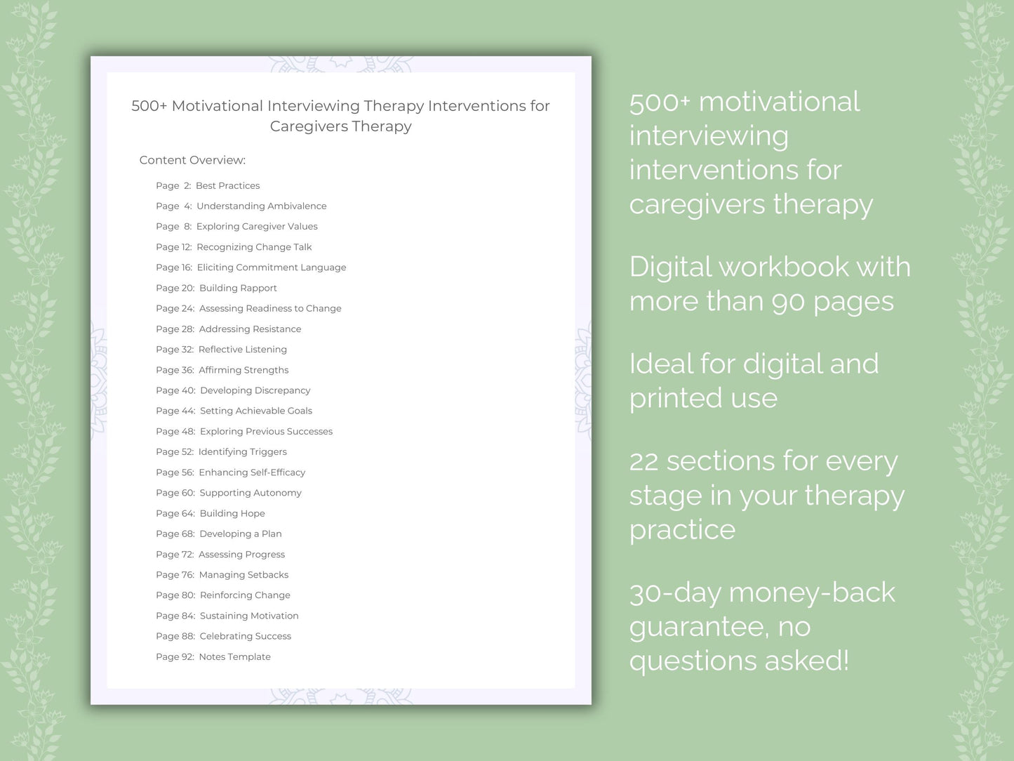 Caregivers Motivational Interviewing Therapist Worksheets