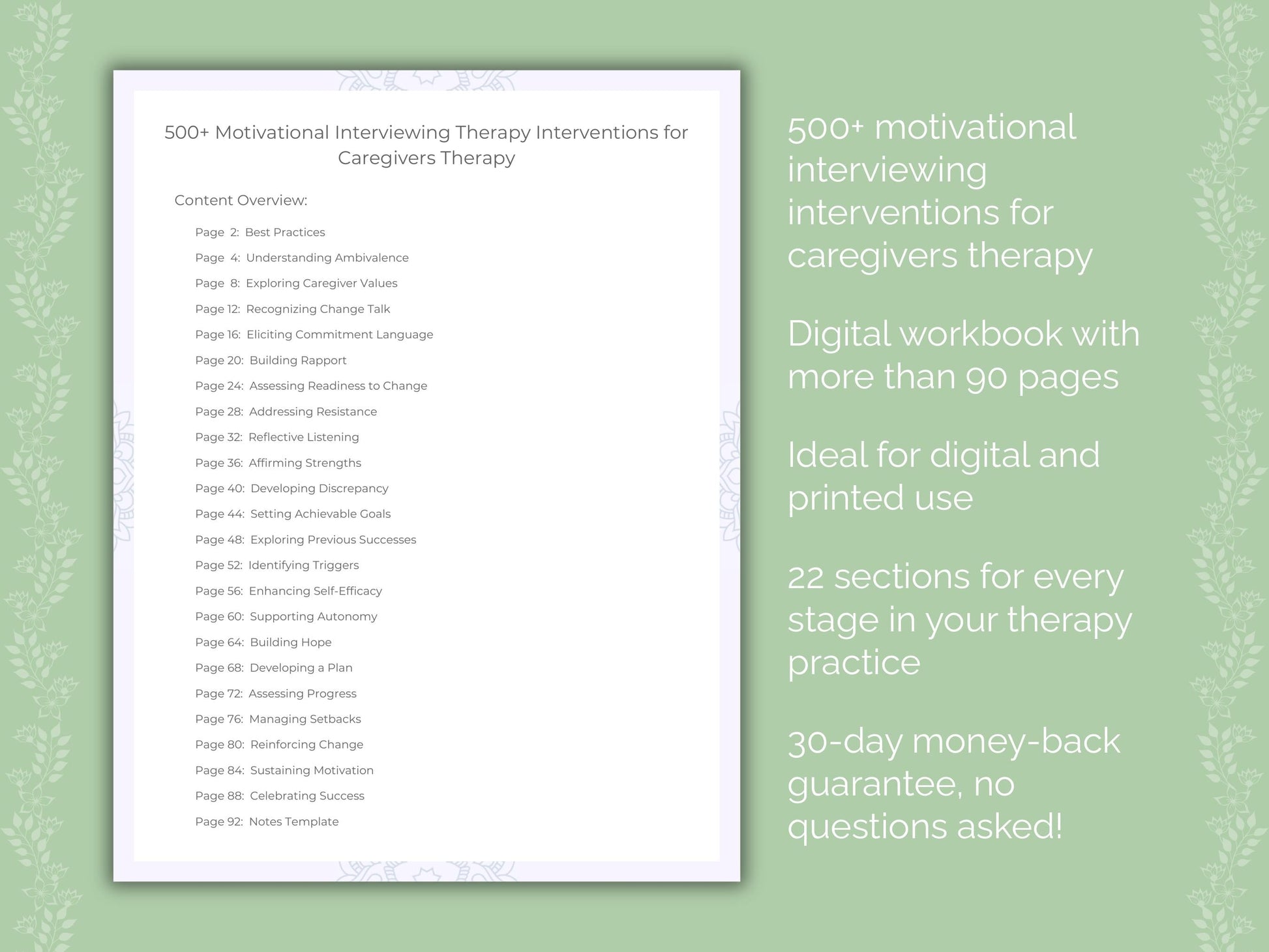 Caregivers Motivational Interviewing Therapist Worksheets