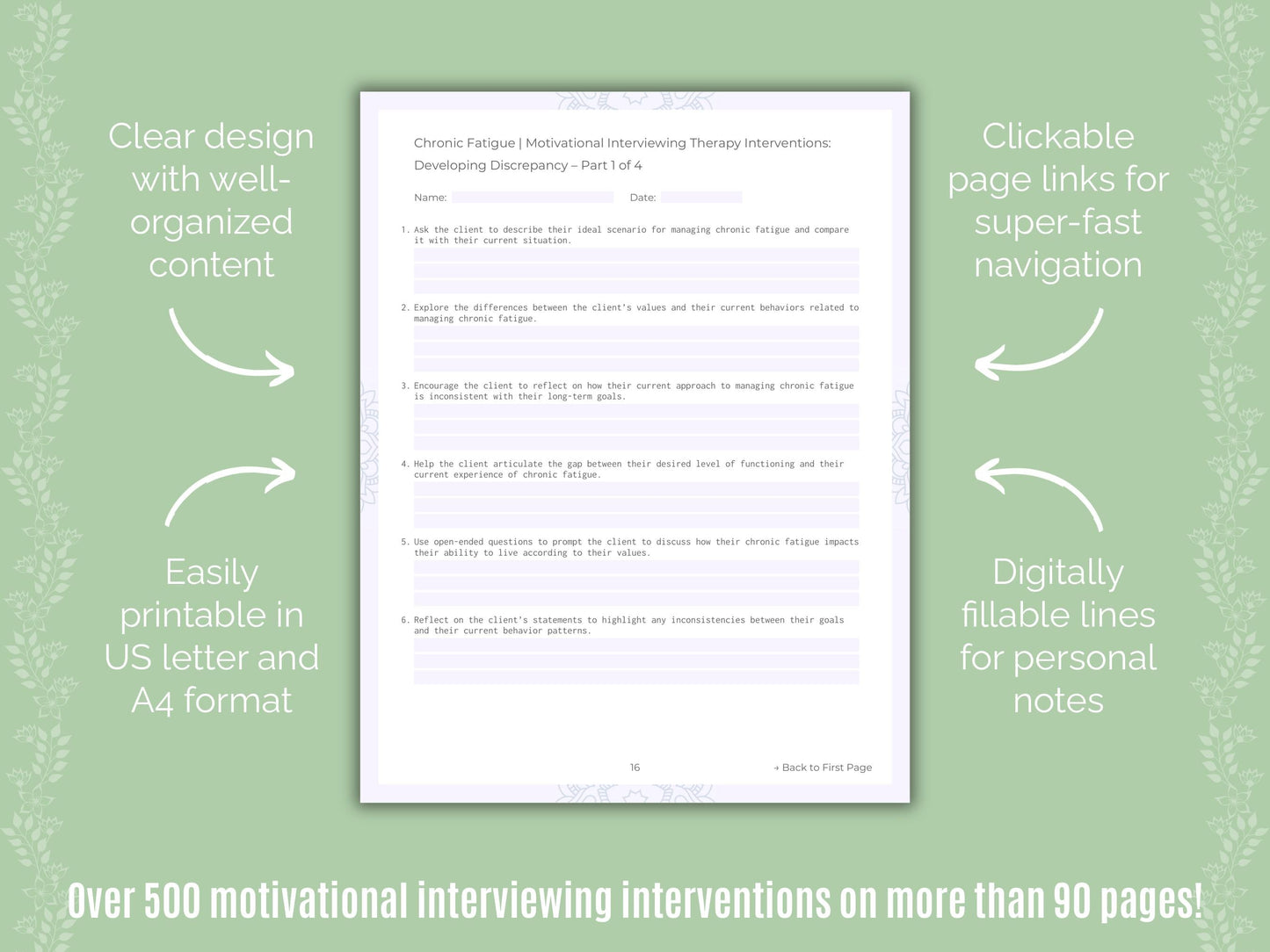 Chronic Fatigue Motivational Interviewing Counseling Templates