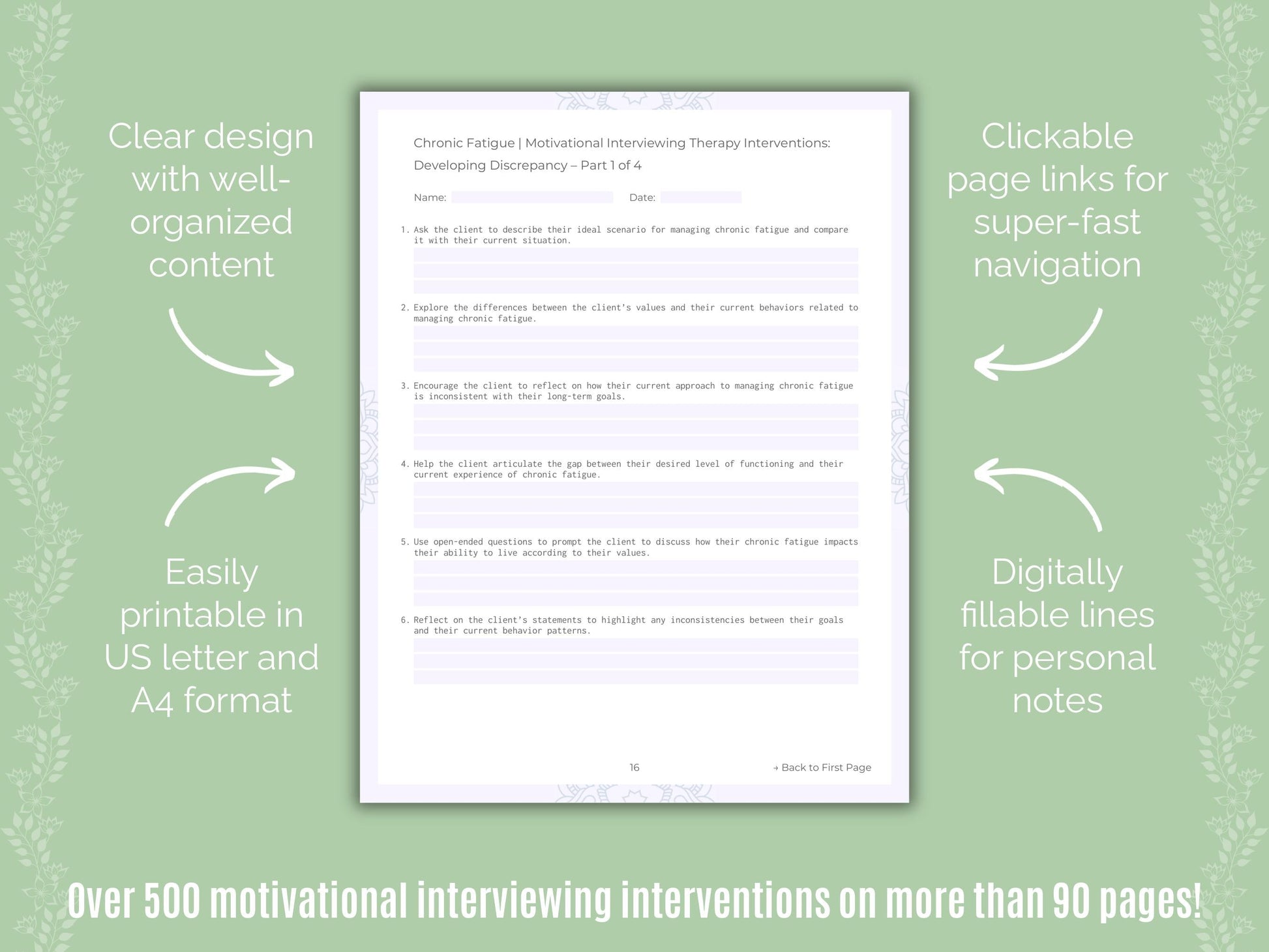 Chronic Fatigue Motivational Interviewing Counseling Templates