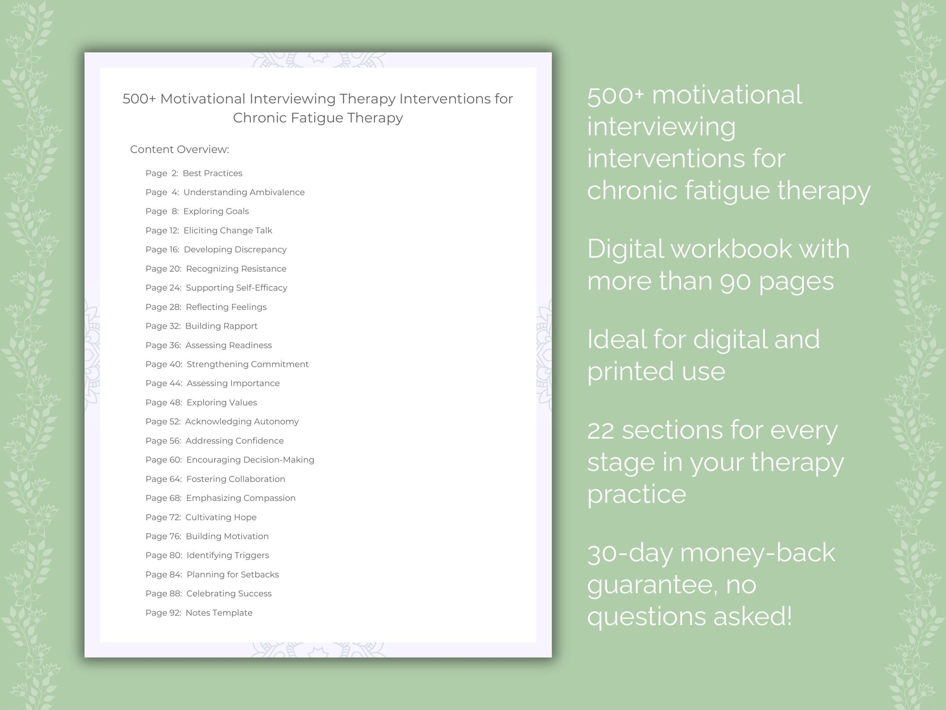 Chronic Fatigue Motivational Interviewing Therapist Worksheets