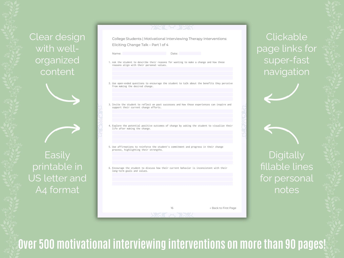 College Students Motivational Interviewing Counseling Templates