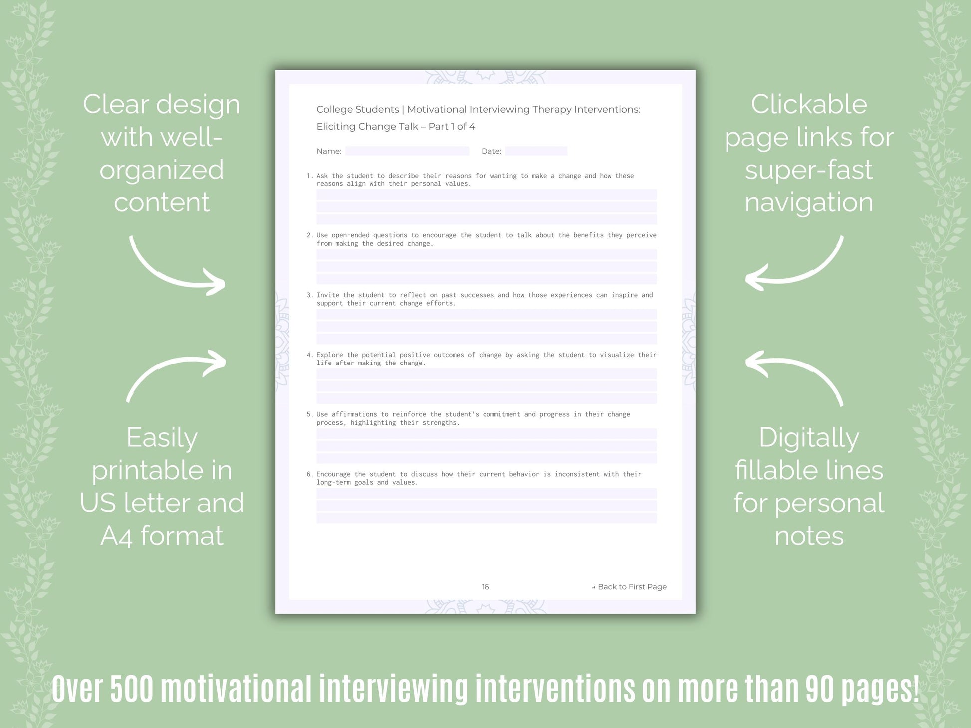 College Students Motivational Interviewing Counseling Templates