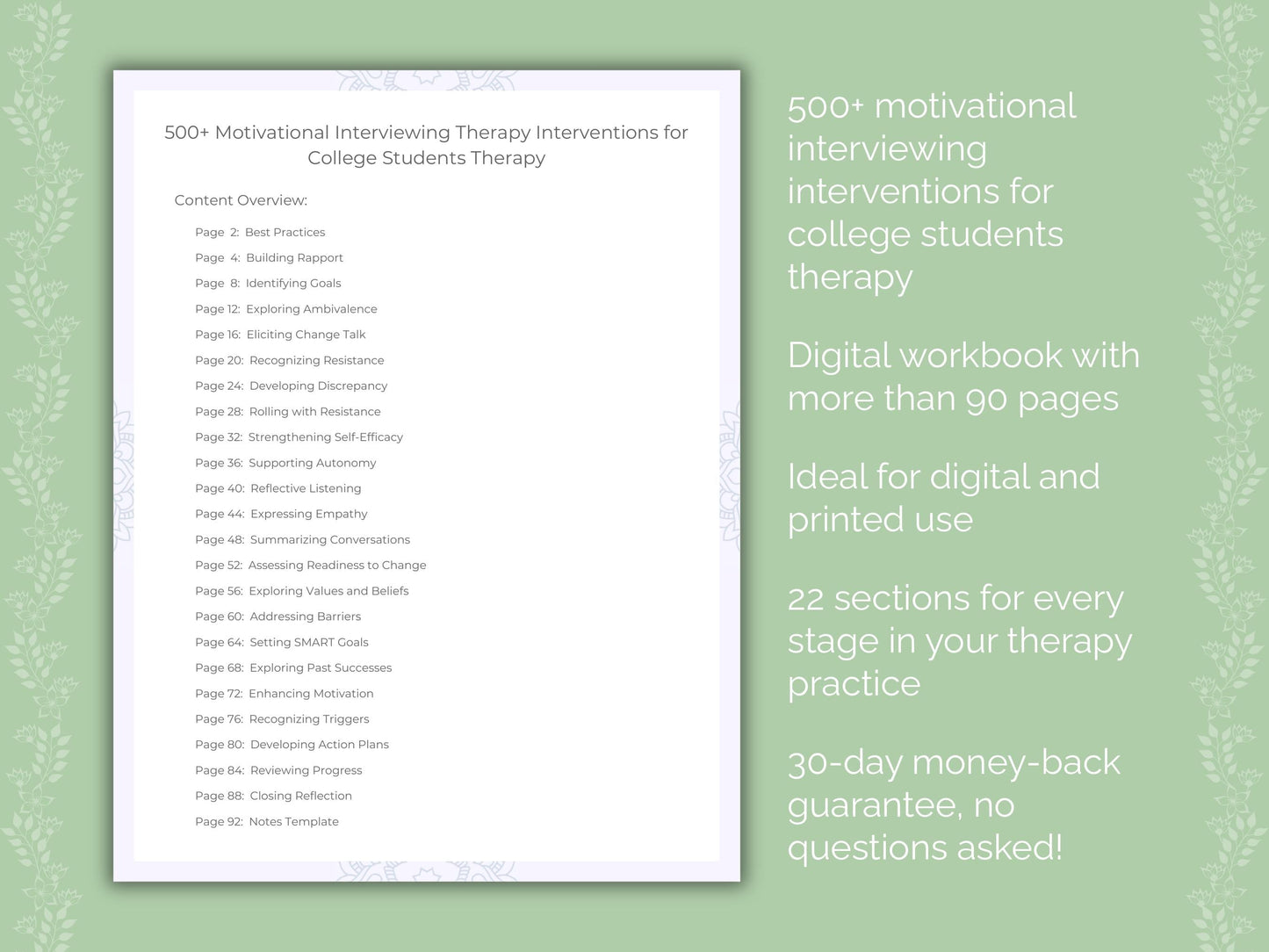 College Students Motivational Interviewing Therapist Worksheets