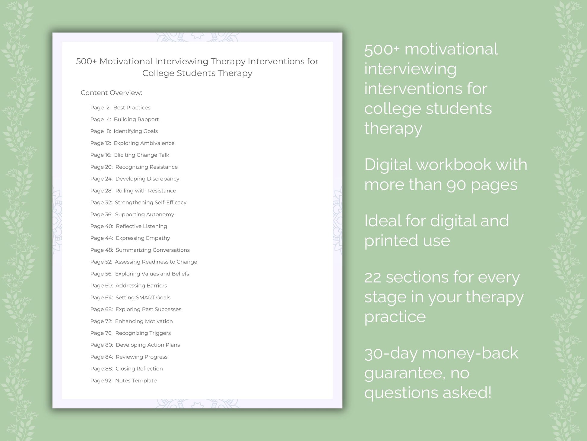 College Students Motivational Interviewing Therapist Worksheets