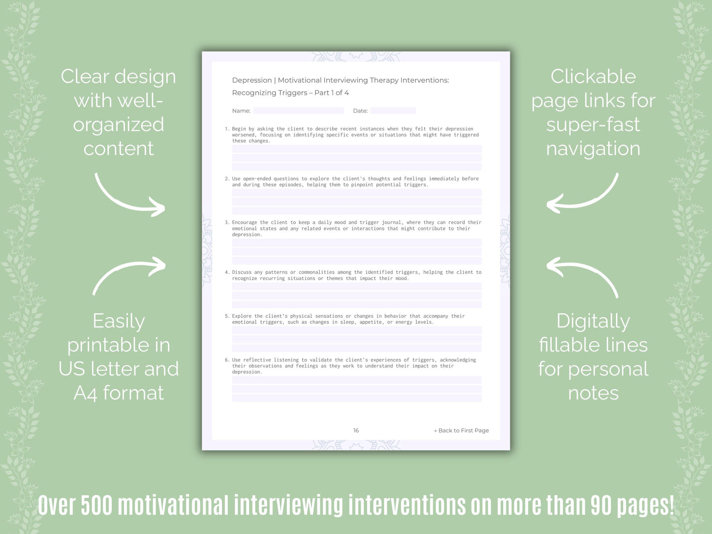 Depression Motivational Interviewing Counseling Templates