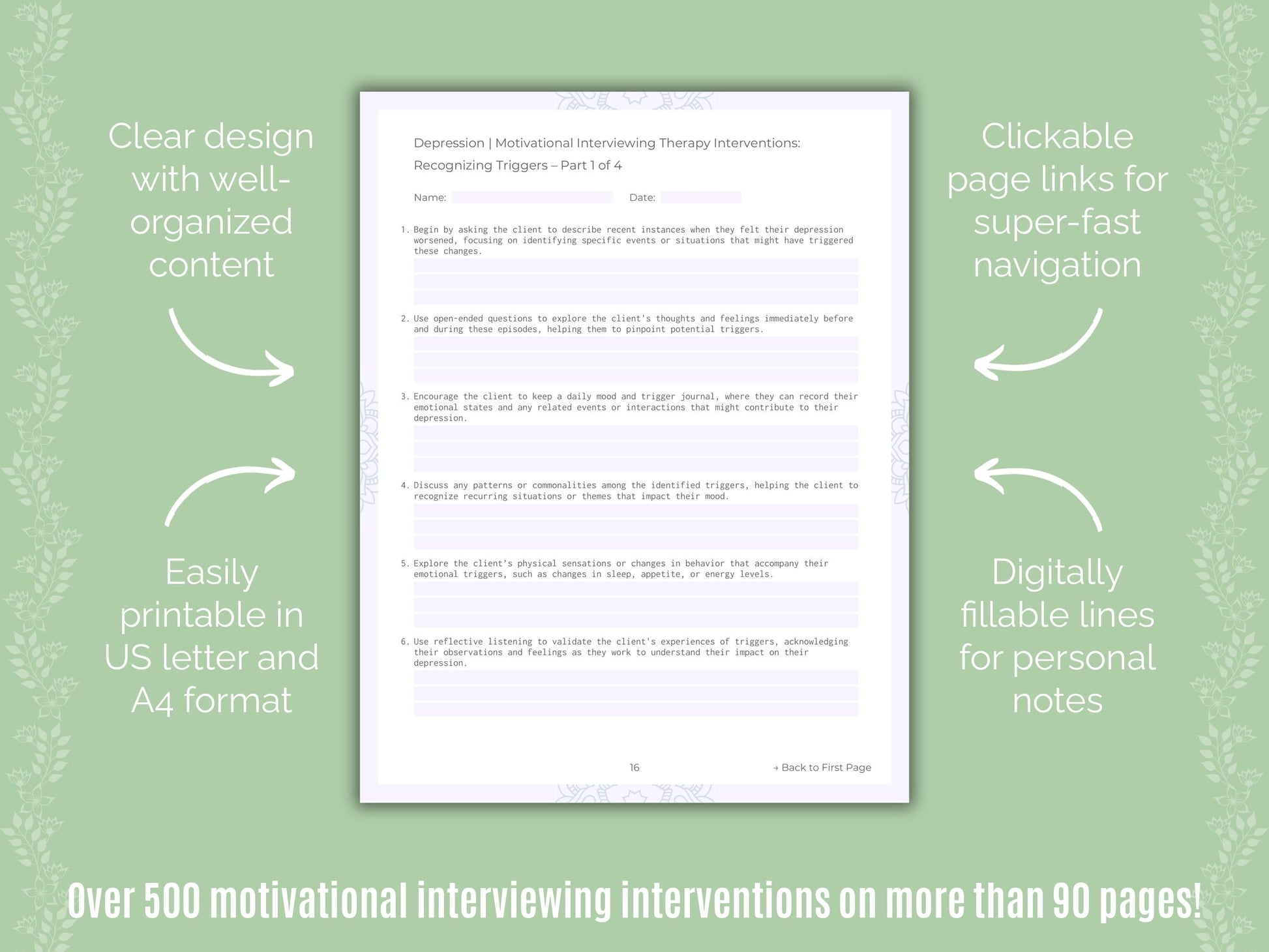 Depression Motivational Interviewing Counseling Templates