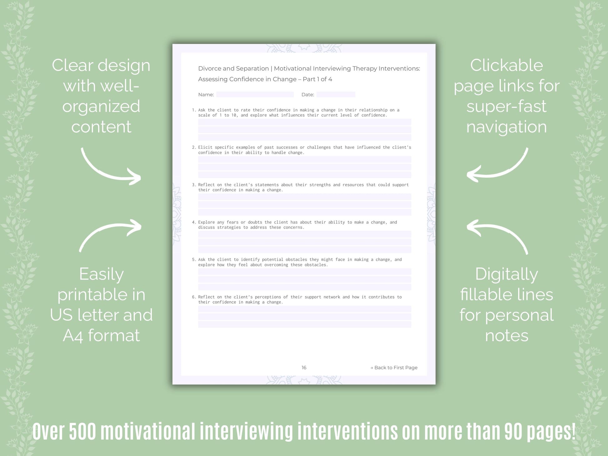 Divorce and Separation Motivational Interviewing Counseling Templates