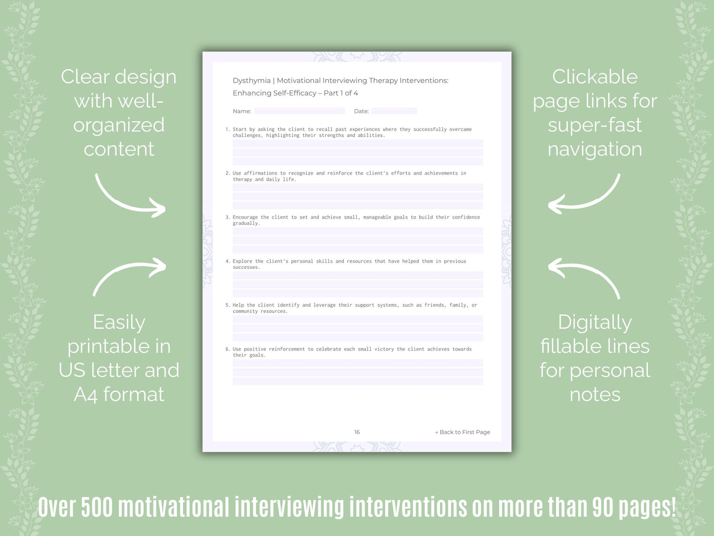 Dysthymia Motivational Interviewing Counseling Templates