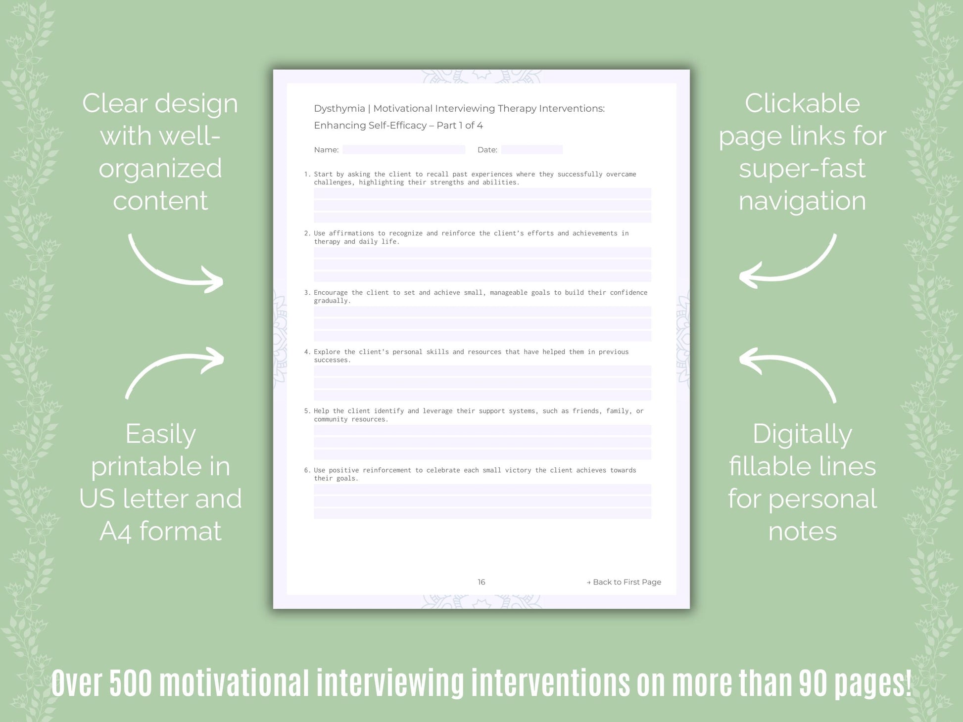 Dysthymia Motivational Interviewing Counseling Templates