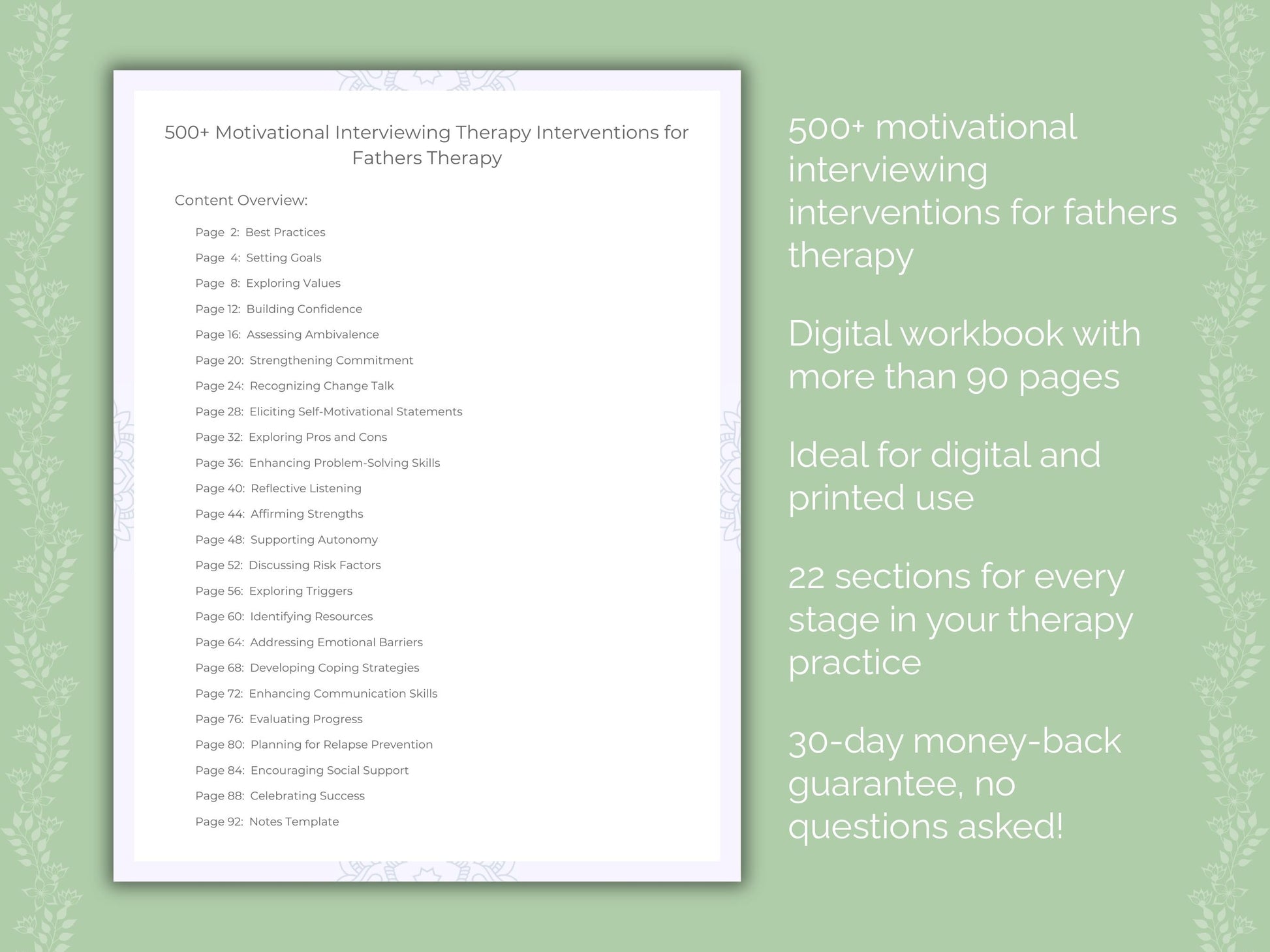 Fathers Motivational Interviewing Therapist Worksheets