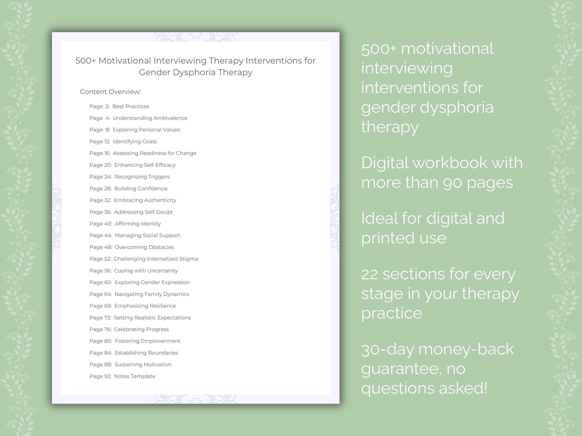 Gender Dysphoria Motivational Interviewing Therapist Worksheets