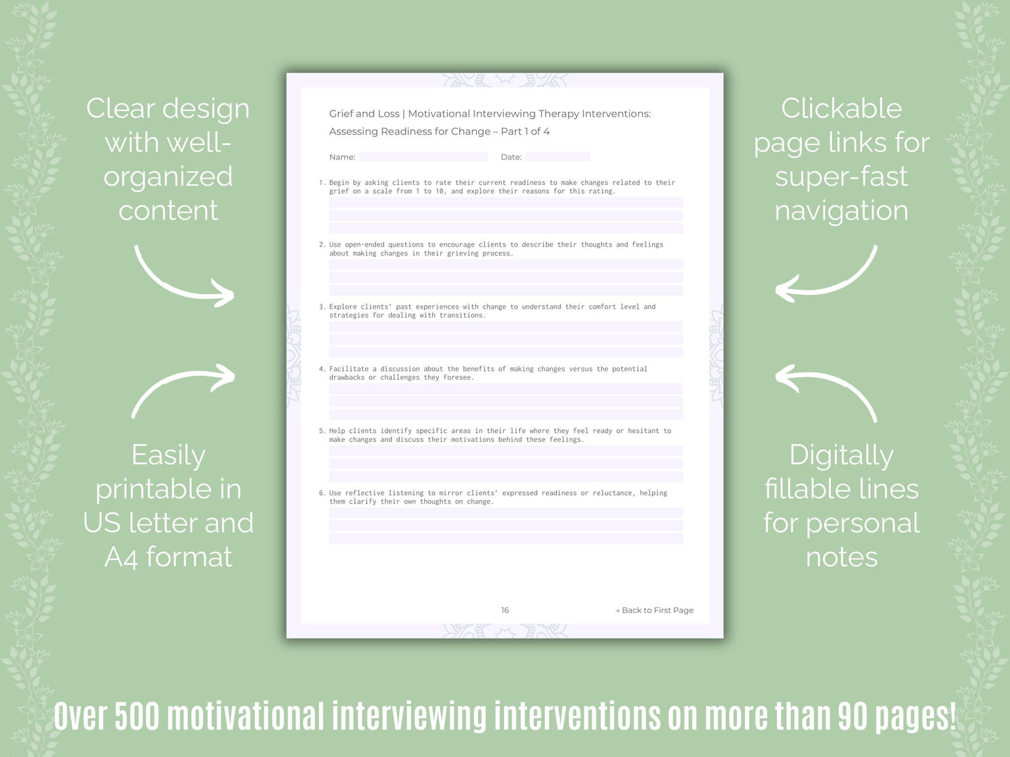 Grief and Loss Motivational Interviewing Counseling Templates