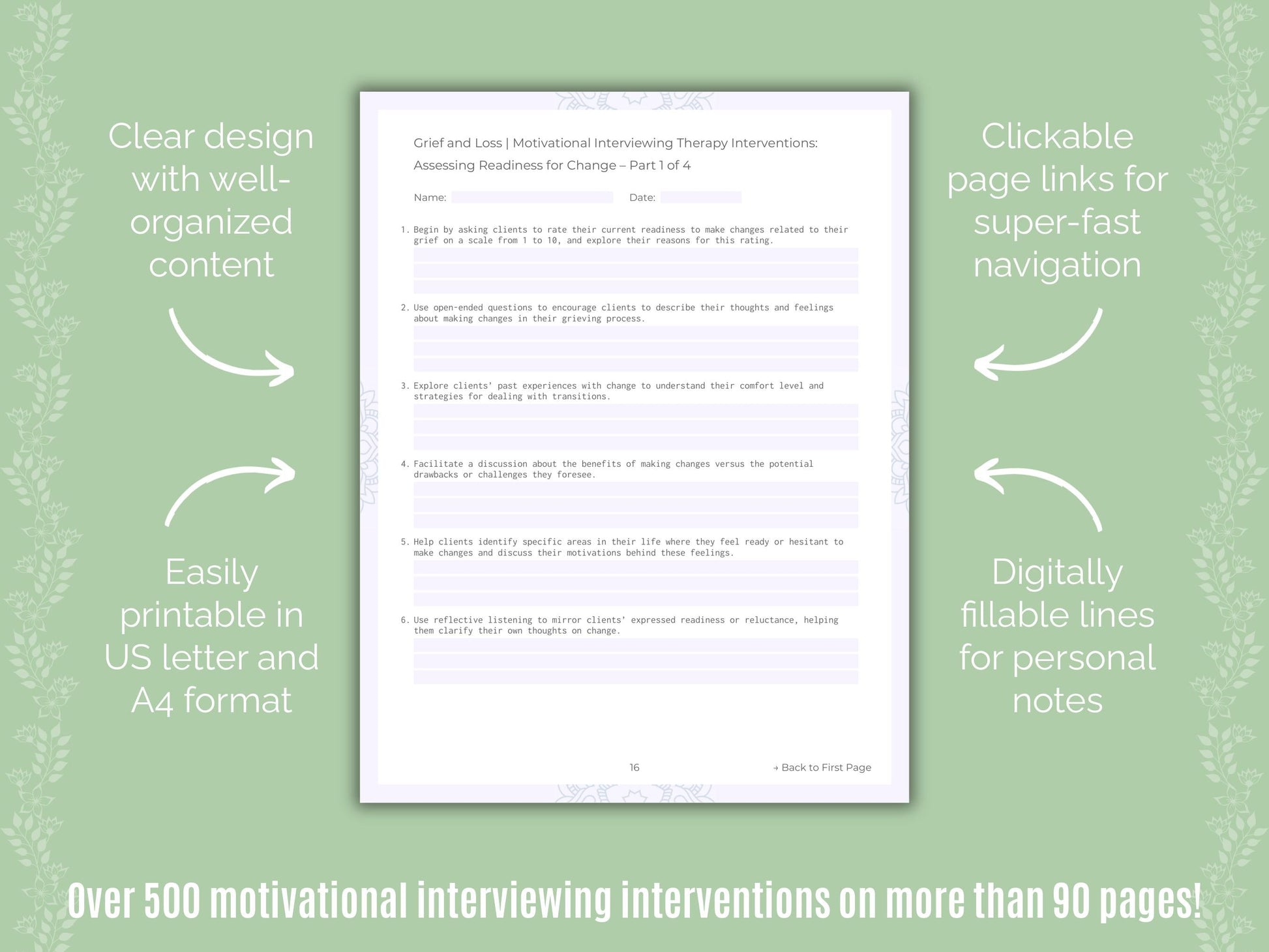 Grief and Loss Motivational Interviewing Counseling Templates