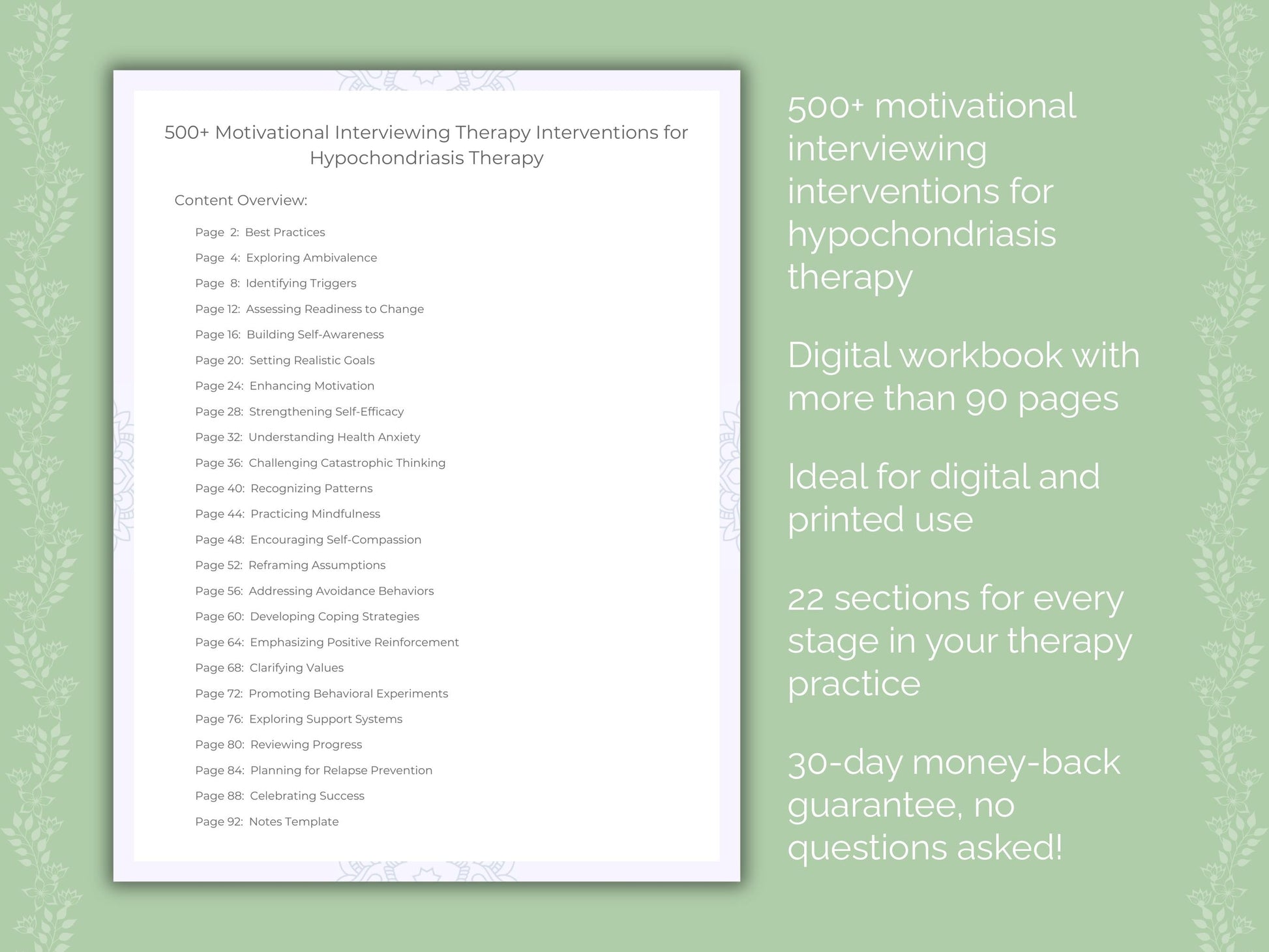 Hypochondriasis Motivational Interviewing Therapist Worksheets