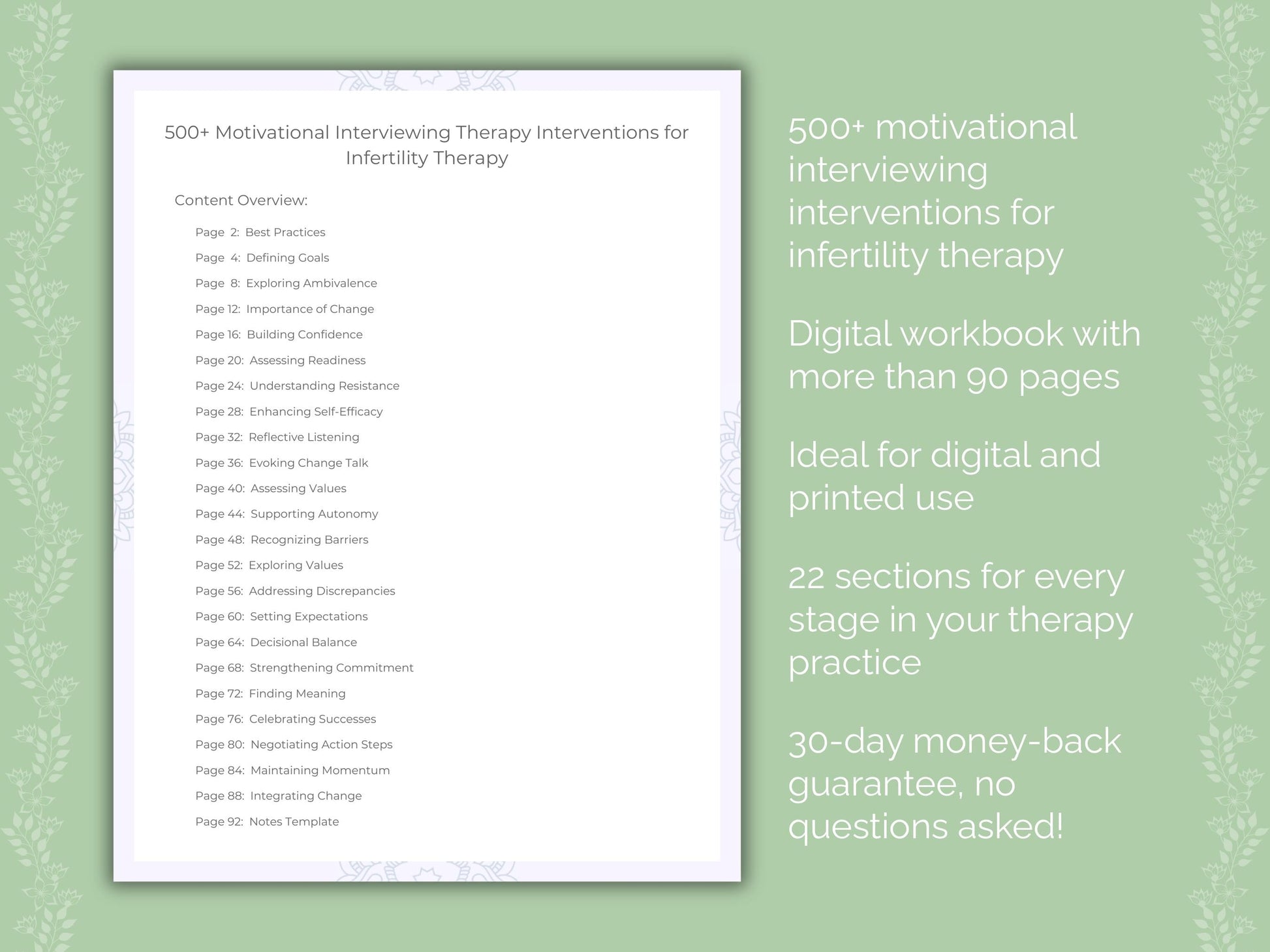 Infertility Motivational Interviewing Therapist Worksheets