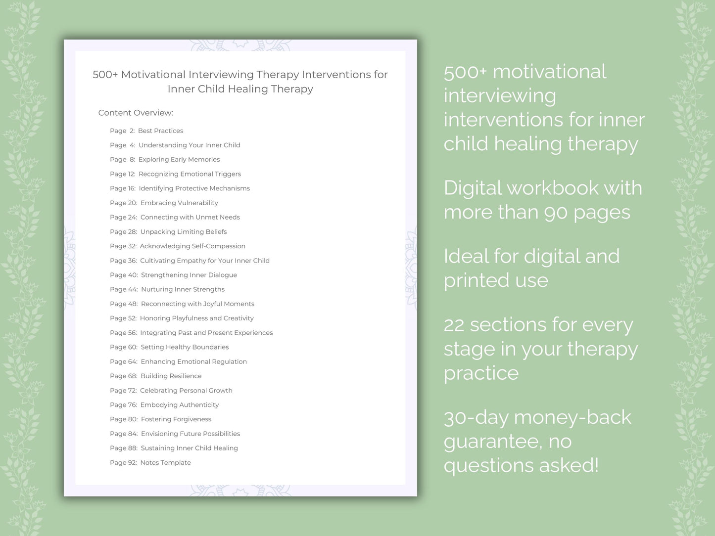 Inner Child Healing Motivational Interviewing Therapist Worksheets