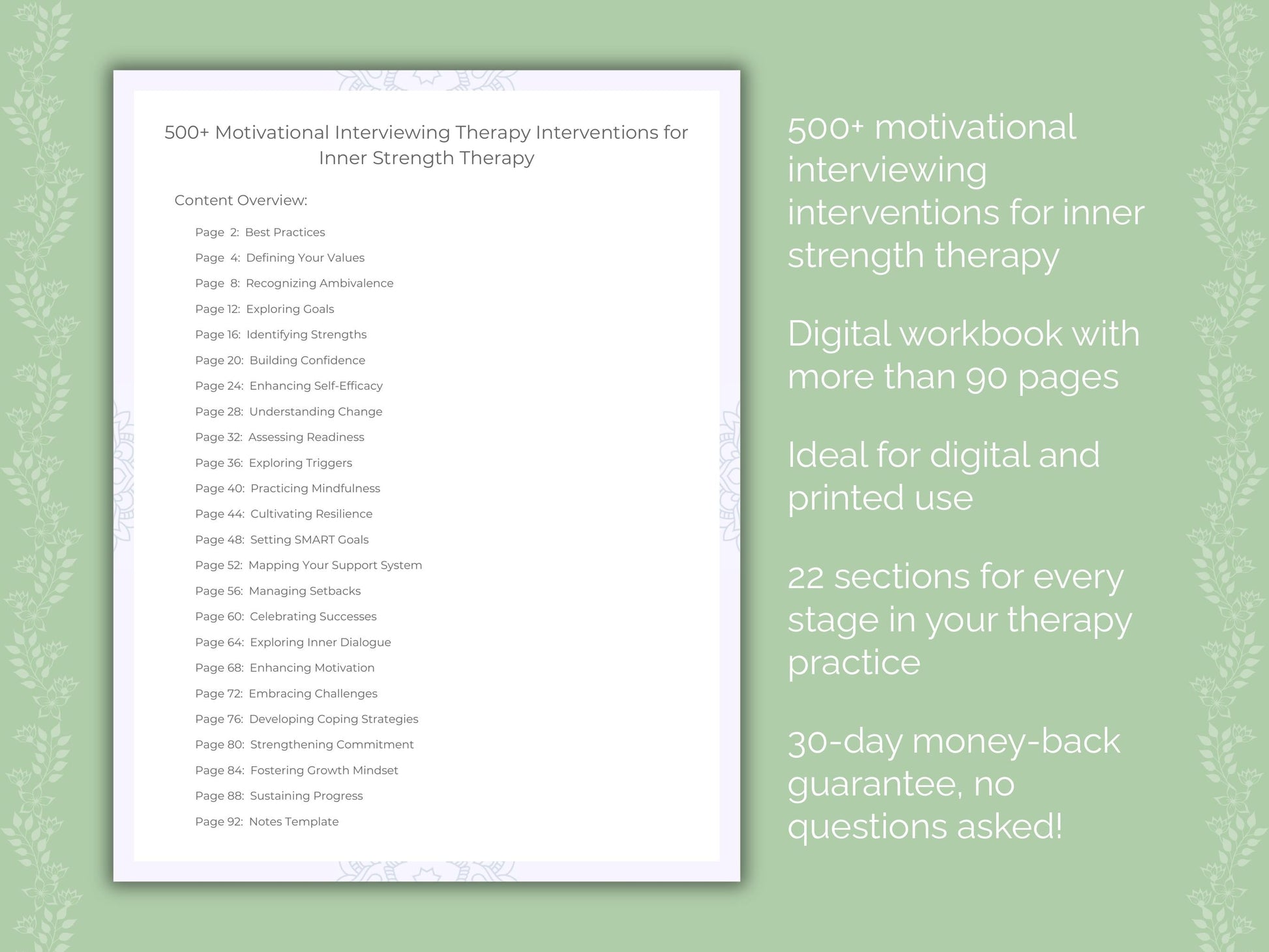 Inner Strength Motivational Interviewing Therapist Worksheets