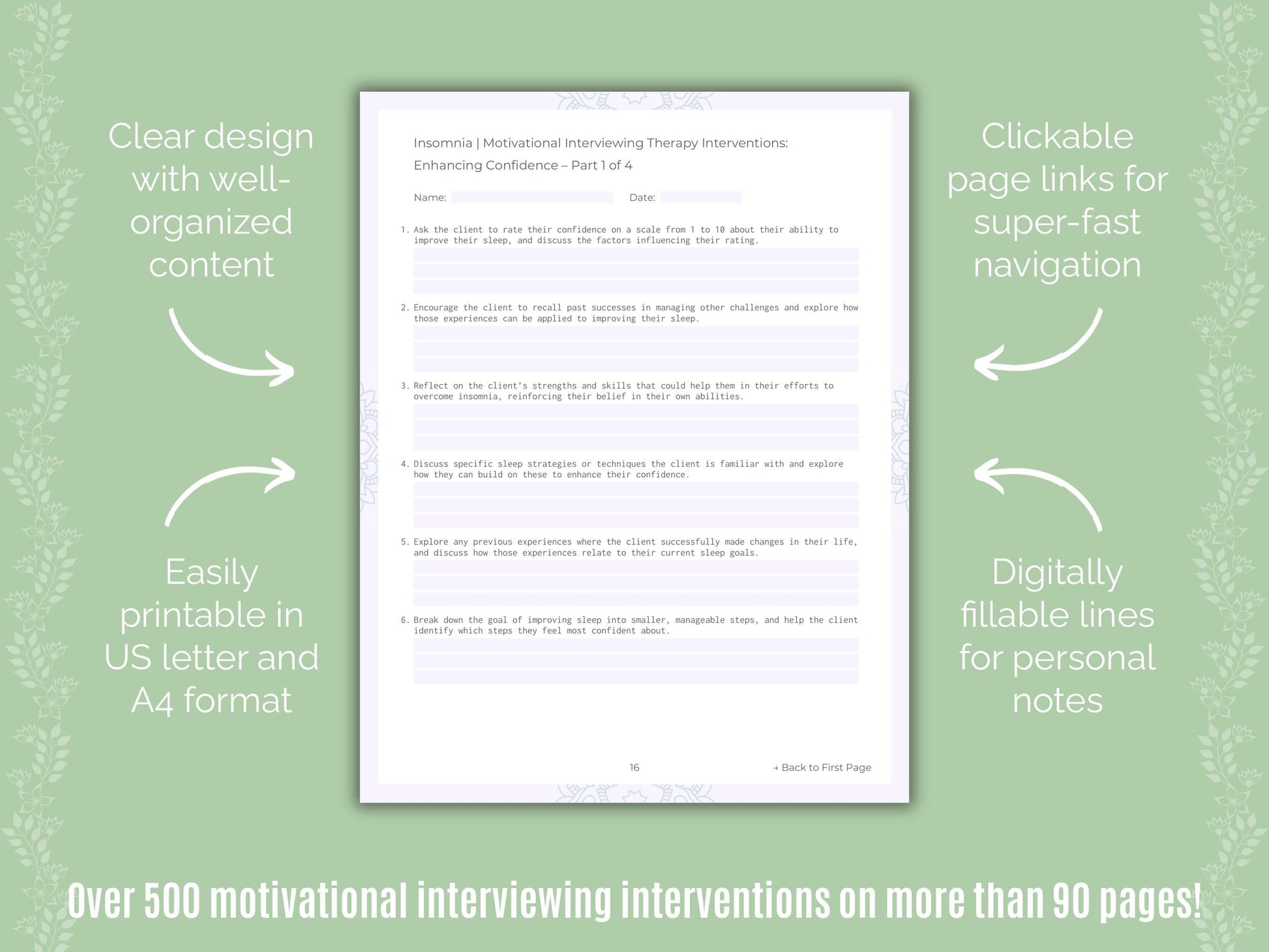 Insomnia Motivational Interviewing Counseling Templates