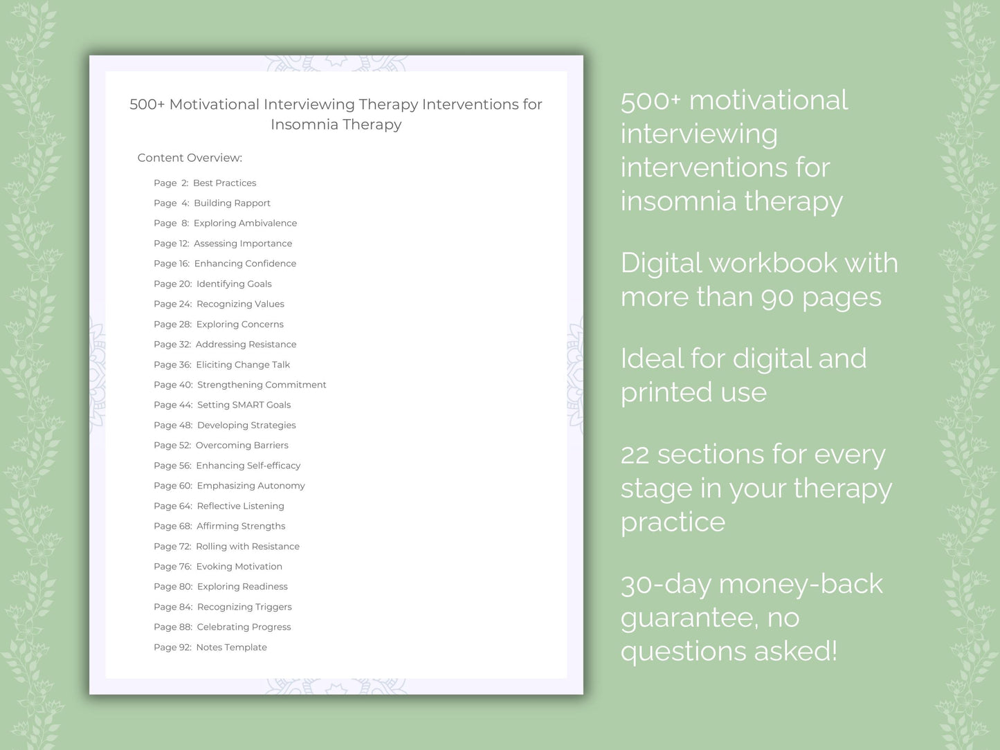 Insomnia Motivational Interviewing Therapist Worksheets