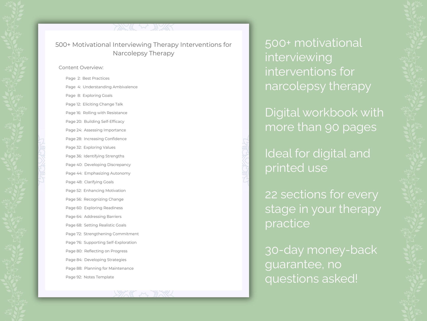 Narcolepsy Motivational Interviewing Therapist Worksheets