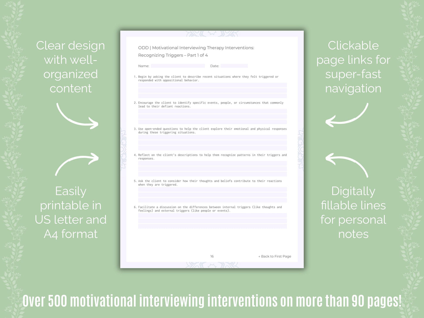 Oppositional Defiant Disorder (ODD) Motivational Interviewing Counseling Templates