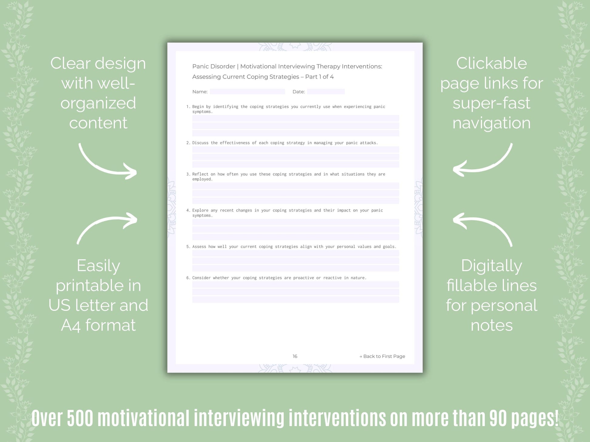 Panic Disorder Motivational Interviewing Counseling Templates