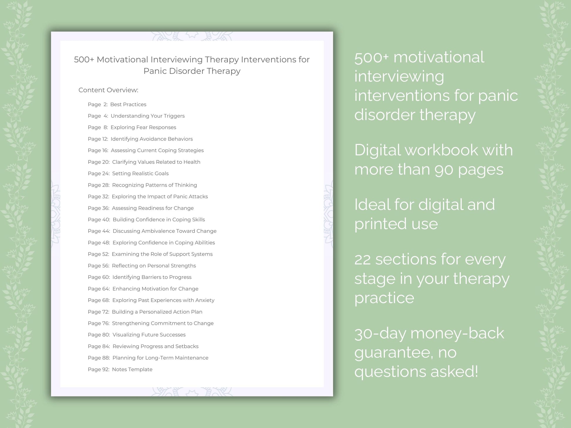 Panic Disorder Motivational Interviewing Therapist Worksheets