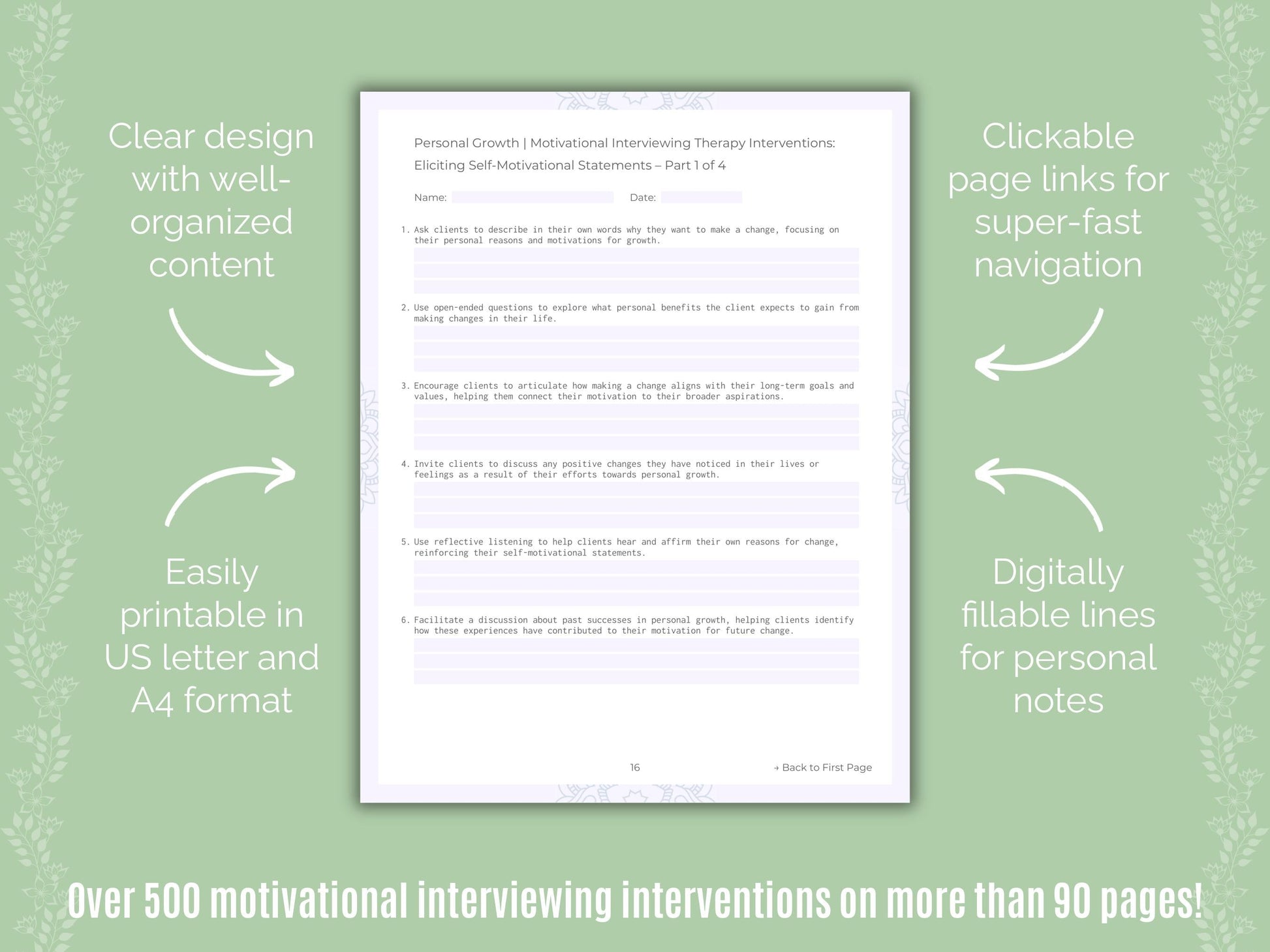 Personal Growth Motivational Interviewing Counseling Templates