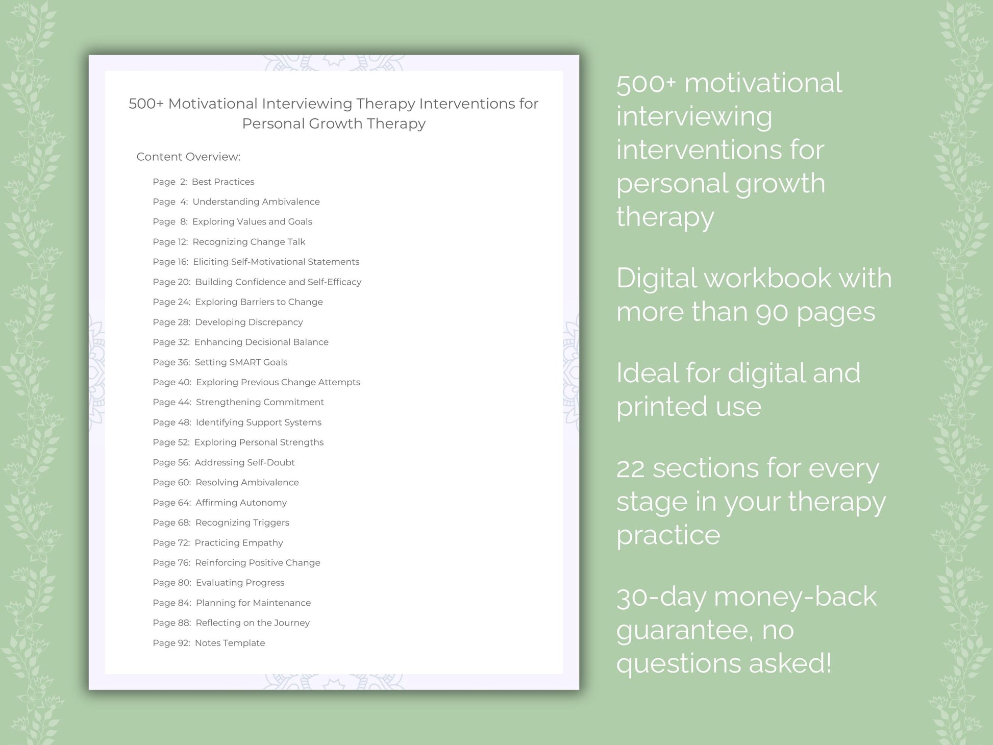 Personal Growth Motivational Interviewing Therapist Worksheets