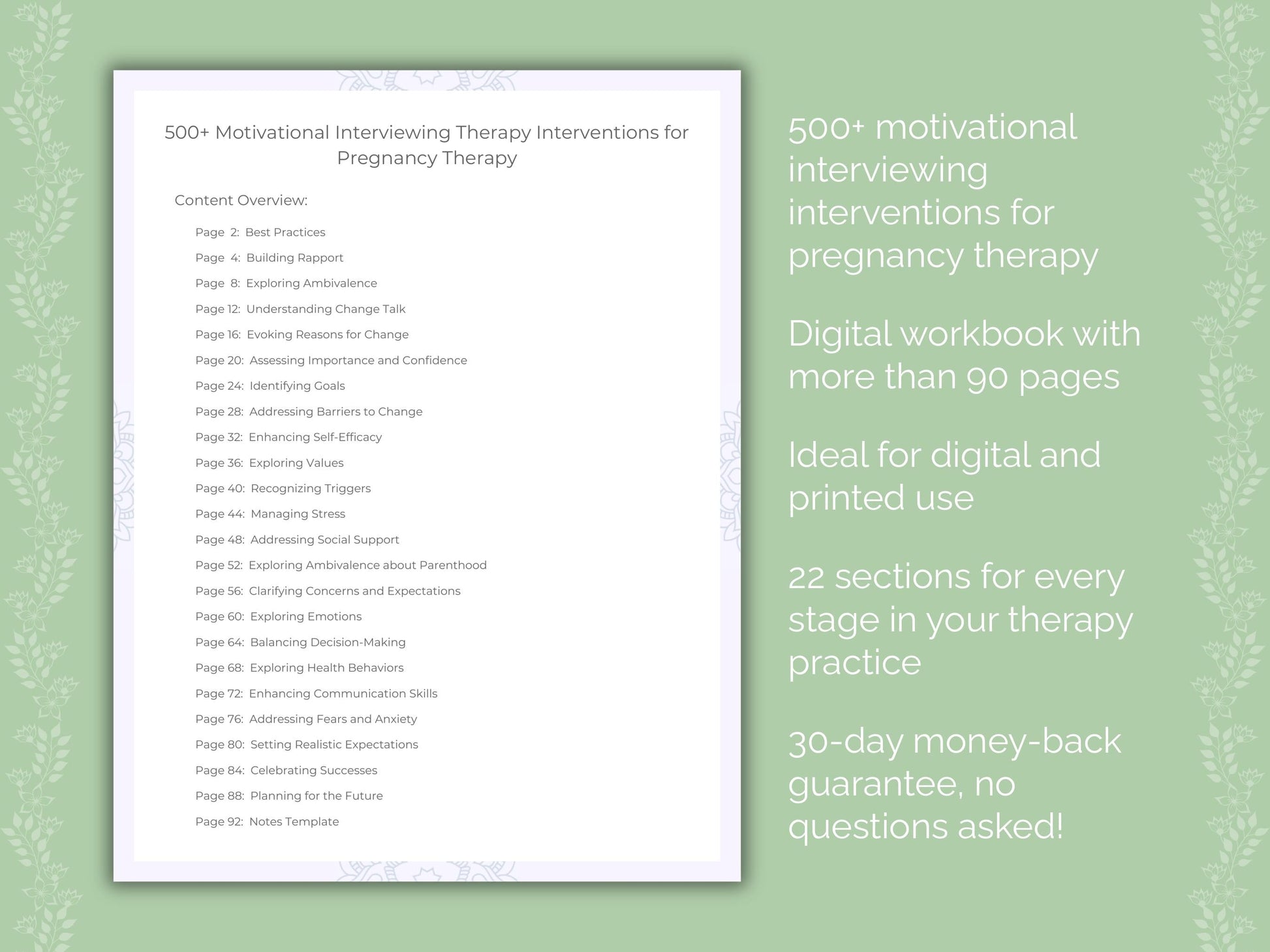 Pregnancy Motivational Interviewing Therapist Worksheets