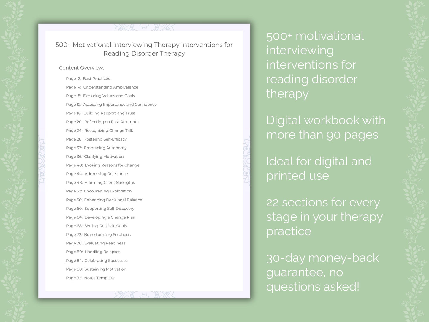 Reading Disorder Motivational Interviewing Therapist Worksheets