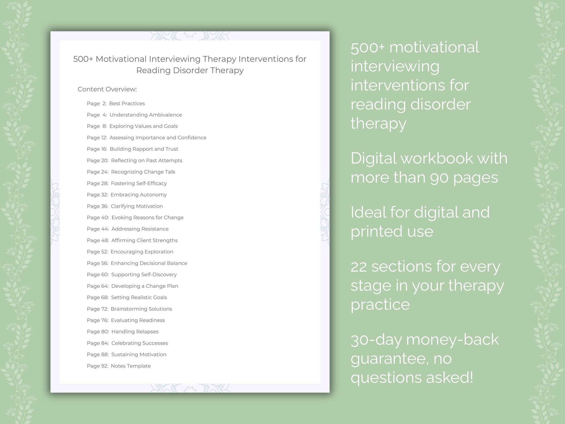 Reading Disorder Motivational Interviewing Therapist Worksheets