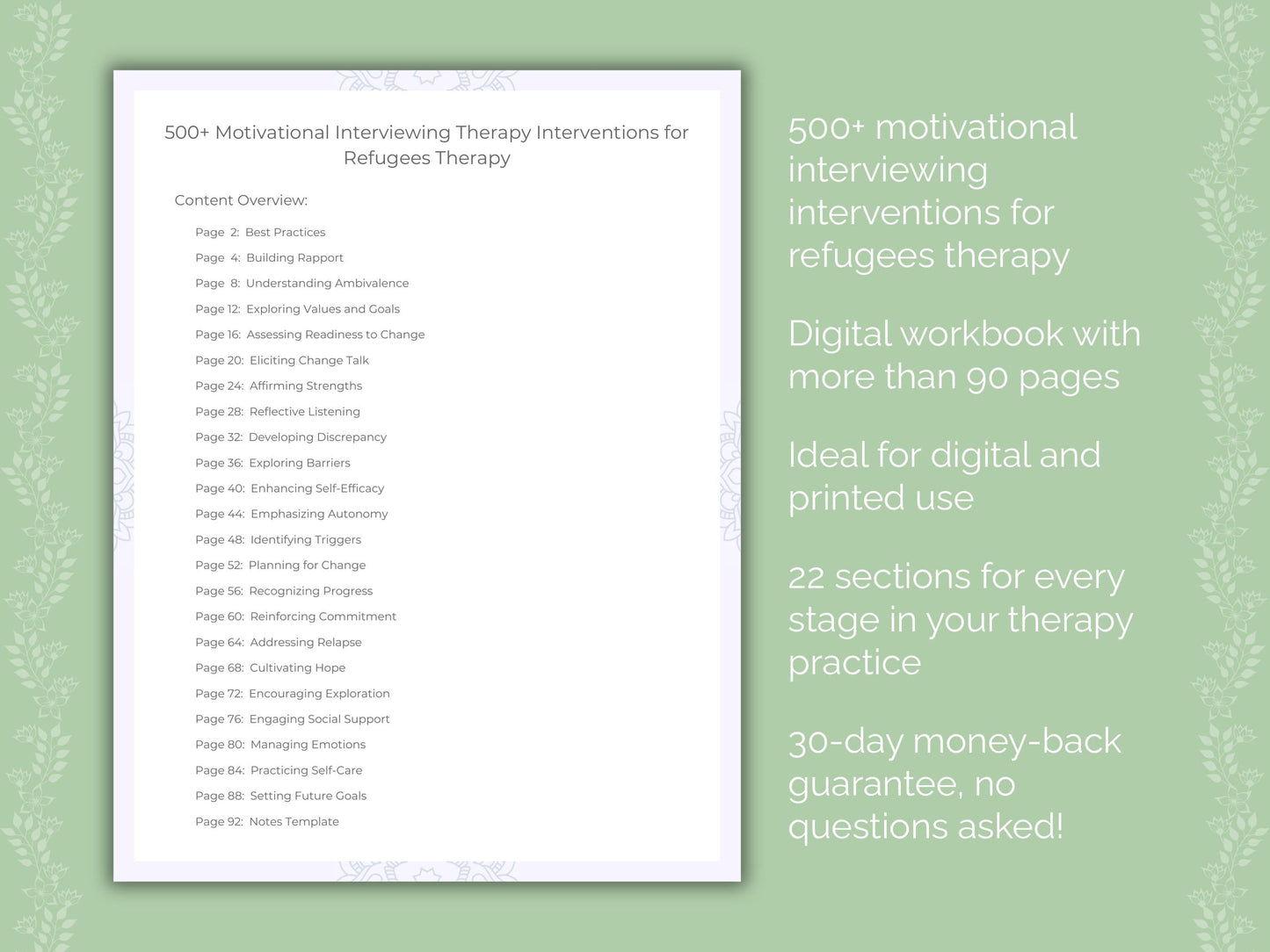 Refugees Motivational Interviewing Therapist Worksheets