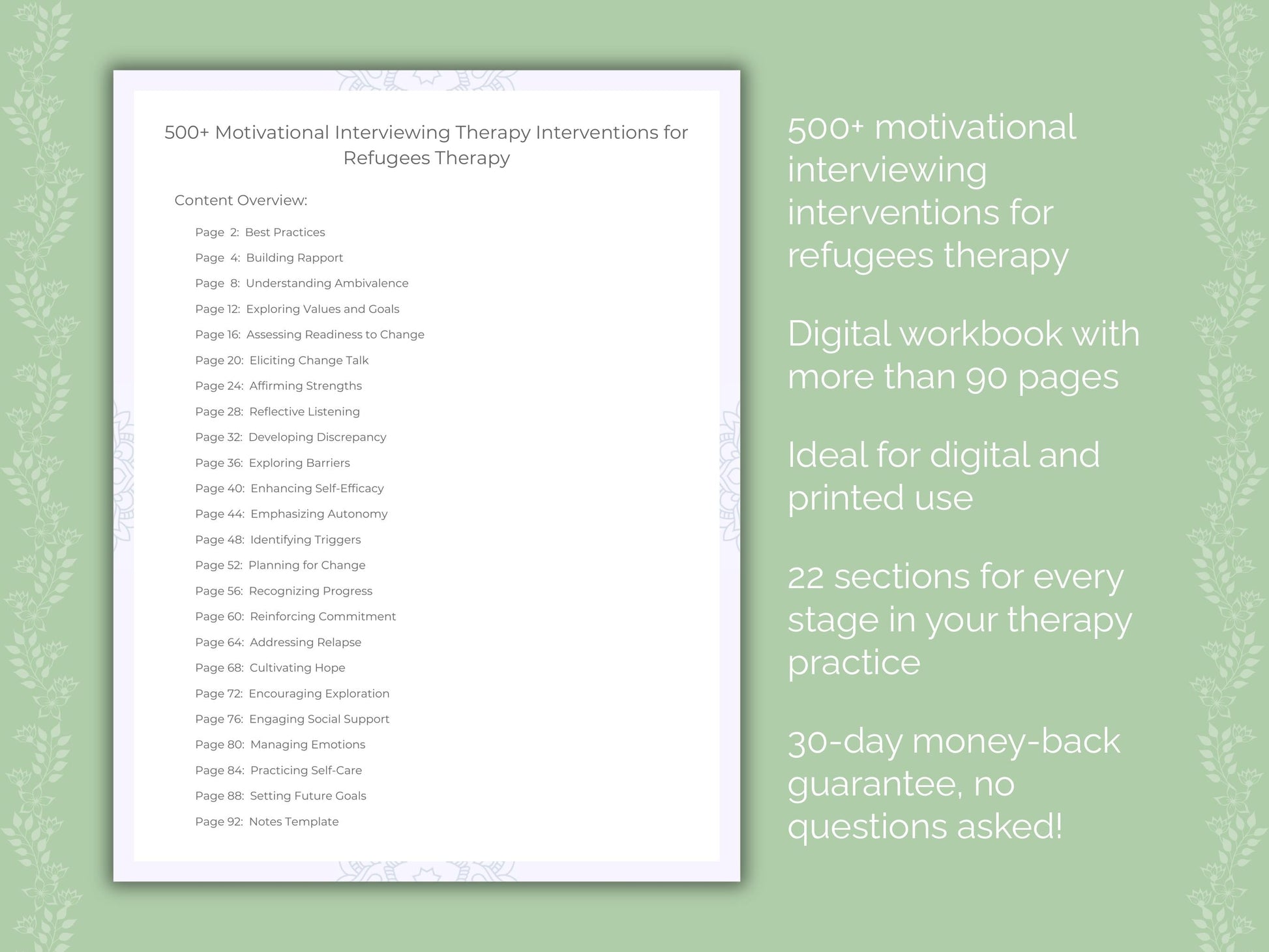 Refugees Motivational Interviewing Therapist Worksheets