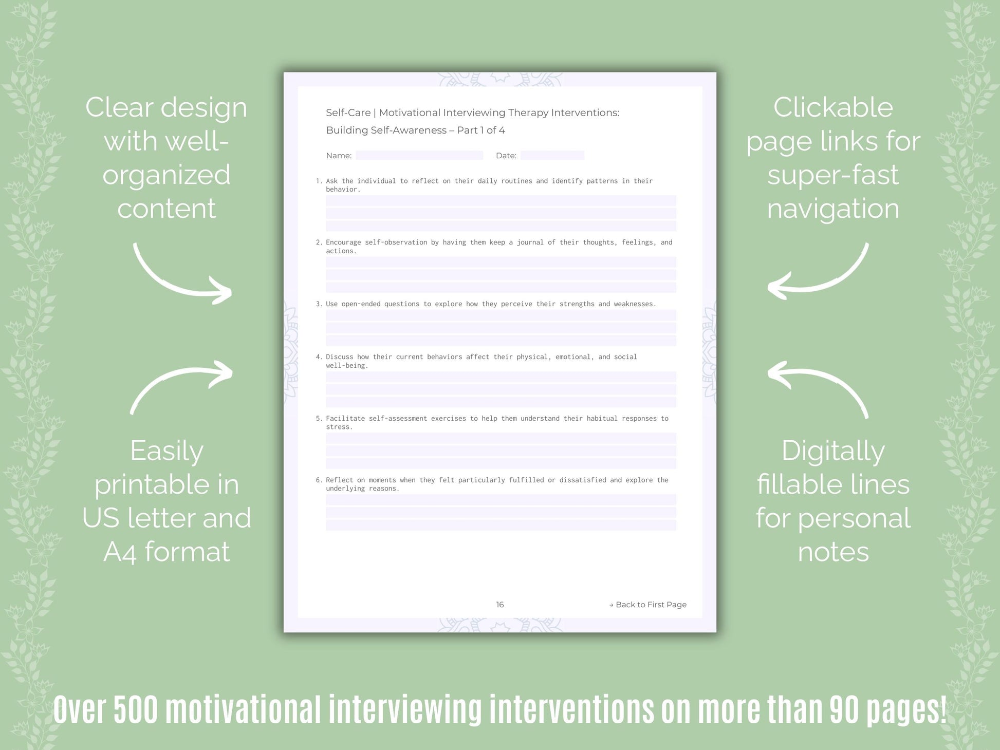 Self-Care Motivational Interviewing Counseling Templates