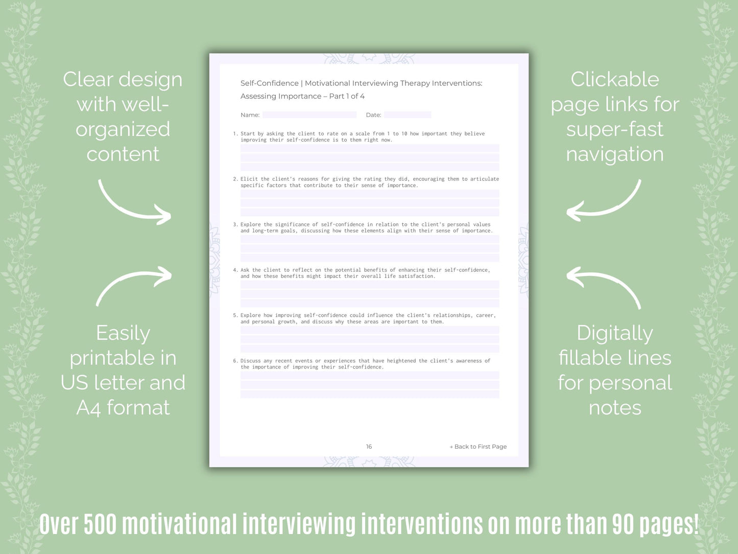 Self-Confidence Motivational Interviewing Counseling Templates