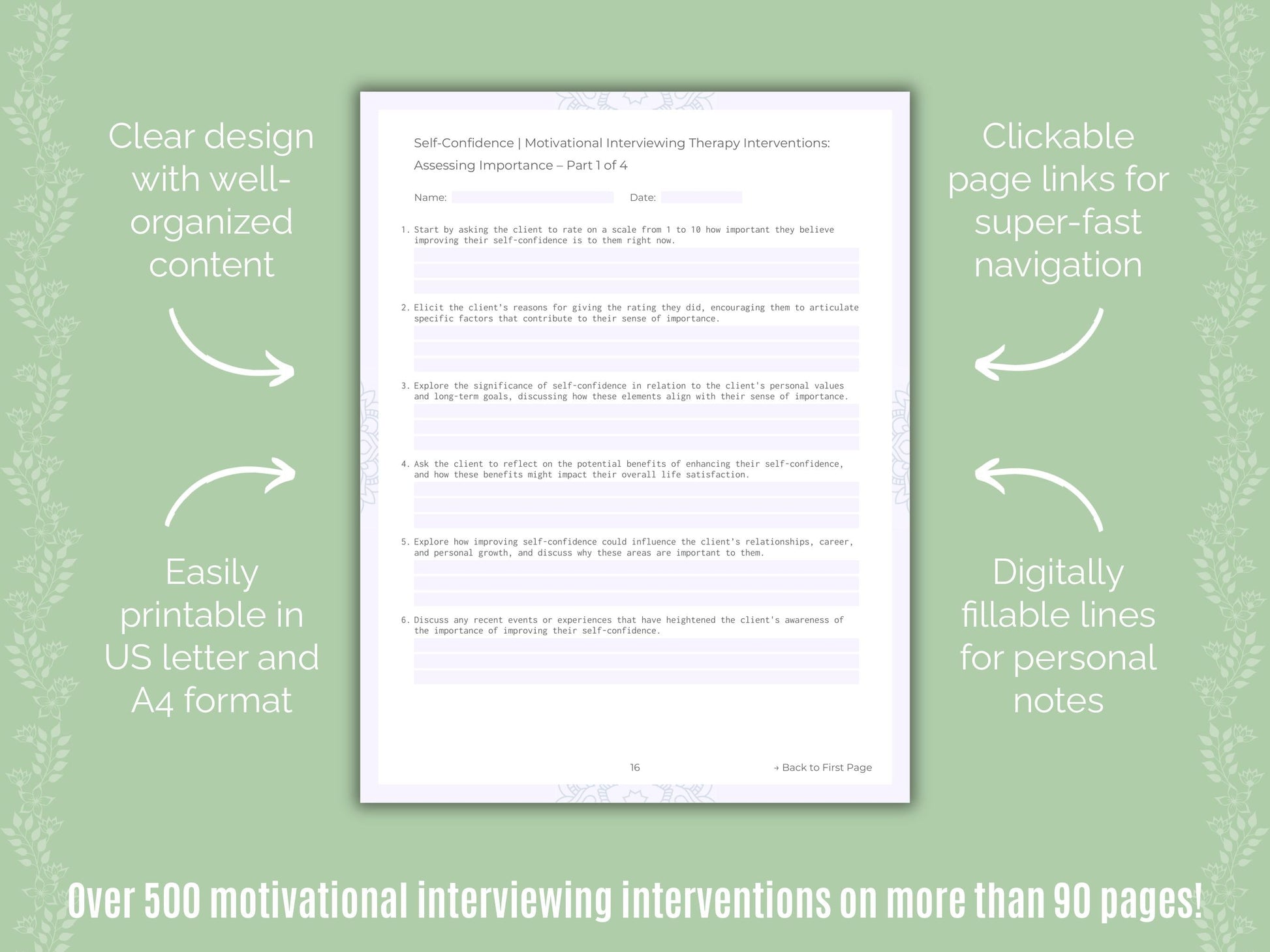 Self-Confidence Motivational Interviewing Counseling Templates