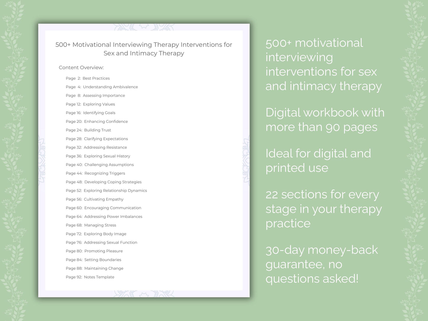 Sex and Intimacy Motivational Interviewing Therapist Worksheets