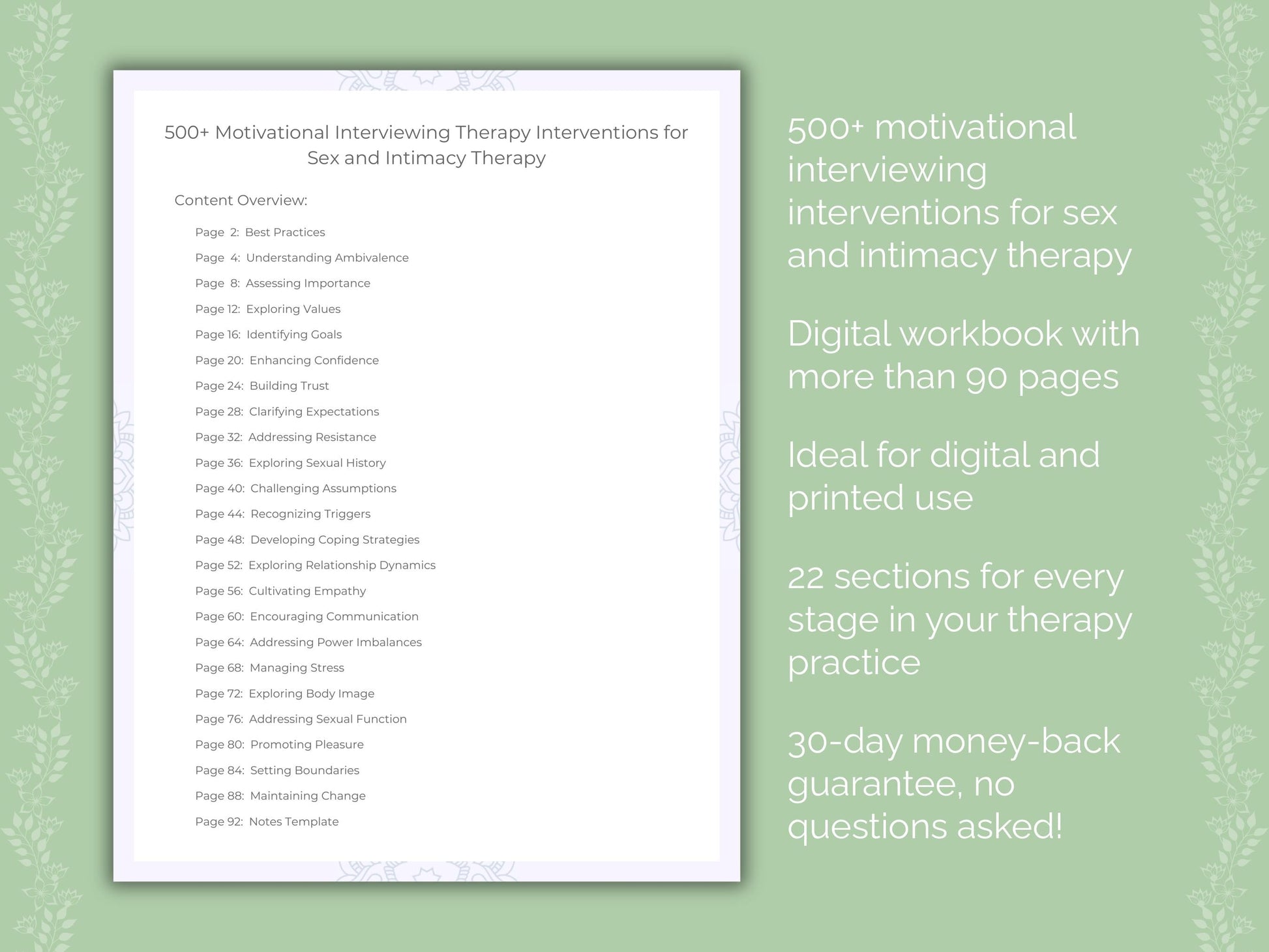 Sex and Intimacy Motivational Interviewing Therapist Worksheets