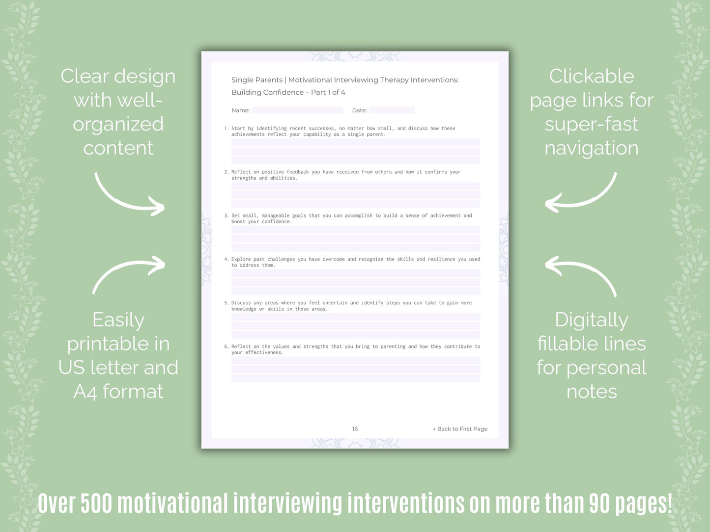 Single Parents Motivational Interviewing Counseling Templates