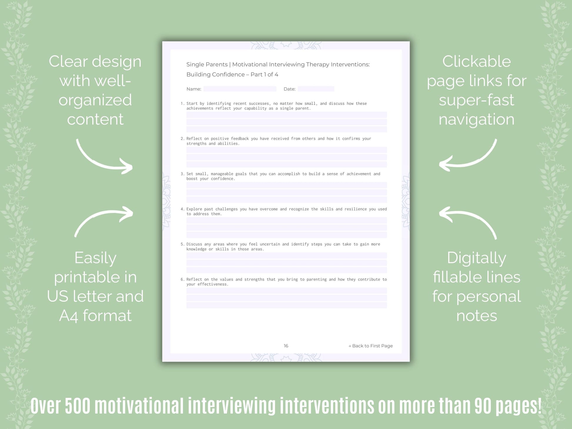 Single Parents Motivational Interviewing Counseling Templates