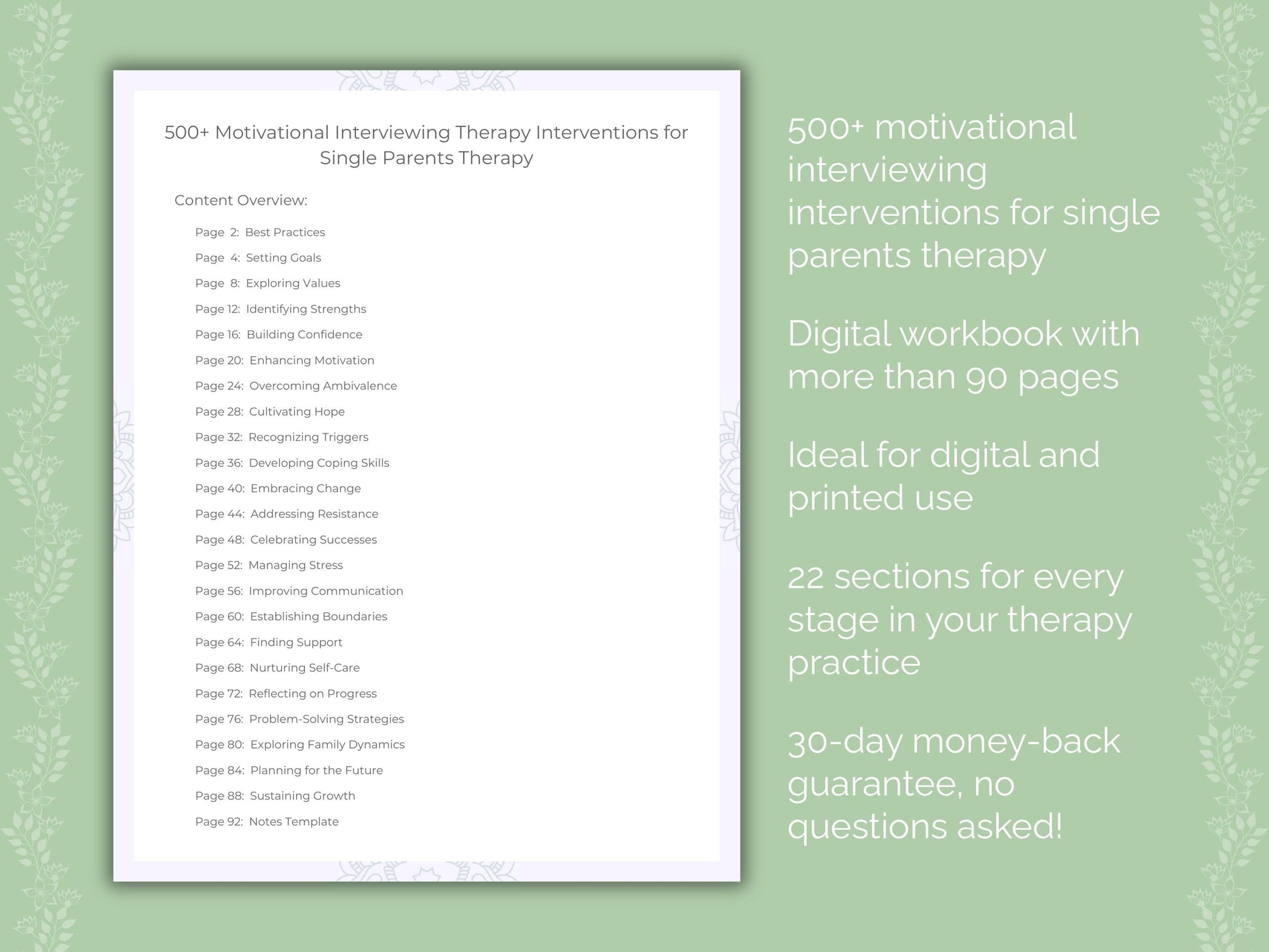 Single Parents Motivational Interviewing Therapist Worksheets