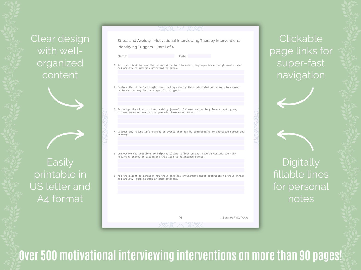 Stress and Anxiety Motivational Interviewing Counseling Templates