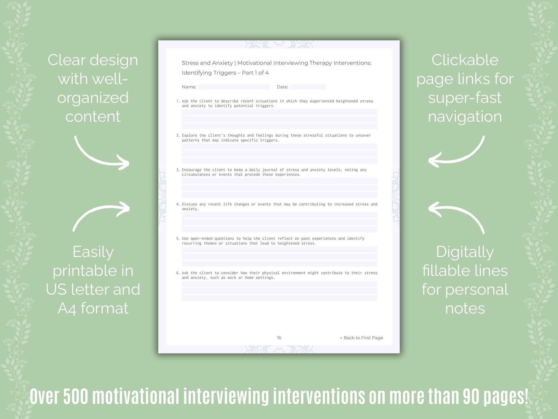 Stress and Anxiety Motivational Interviewing Counseling Templates