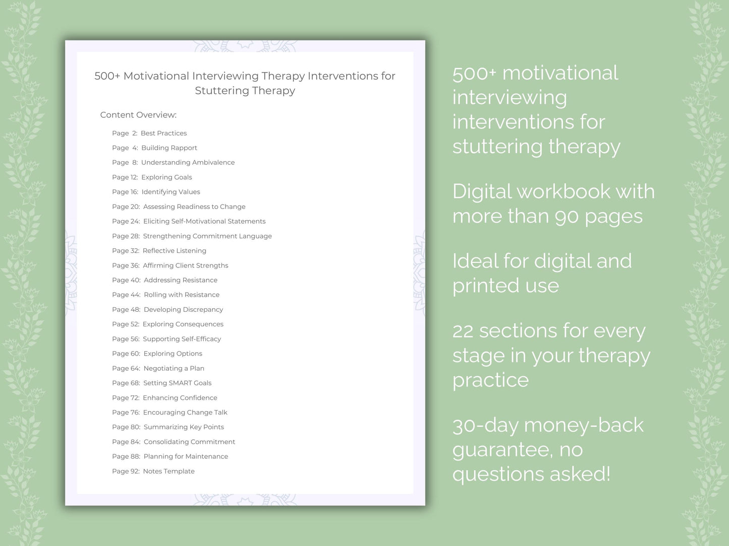 Stuttering Motivational Interviewing Therapist Worksheets