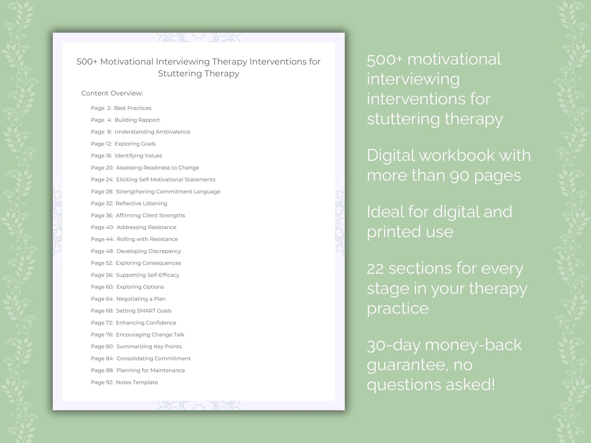 Stuttering Motivational Interviewing Therapist Worksheets