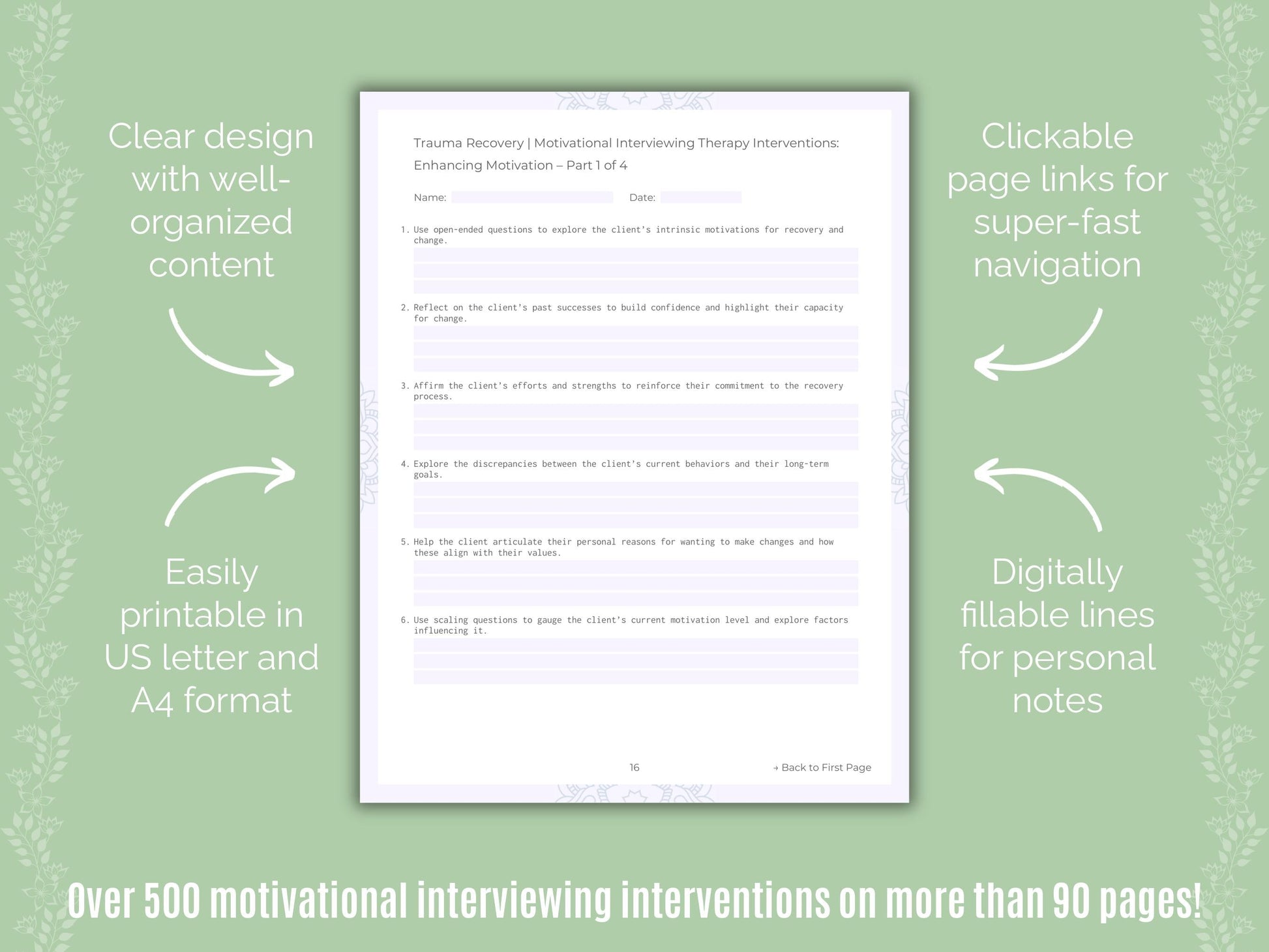 Trauma Recovery Motivational Interviewing Counseling Templates