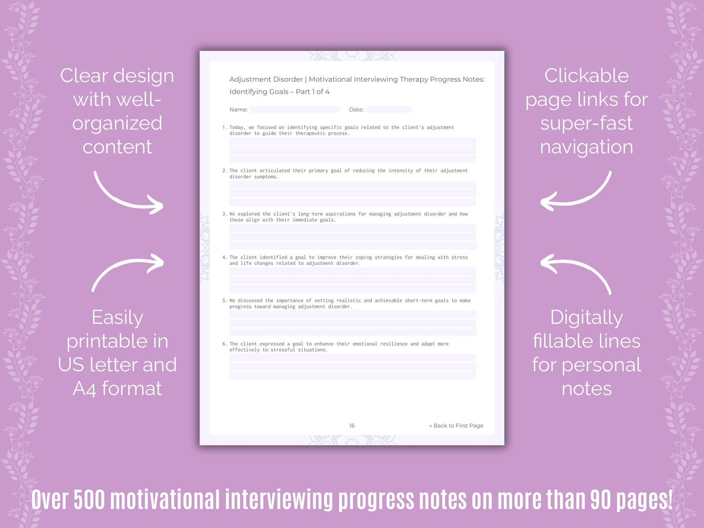 Adjustment Disorder Motivational Interviewing Counseling Templates